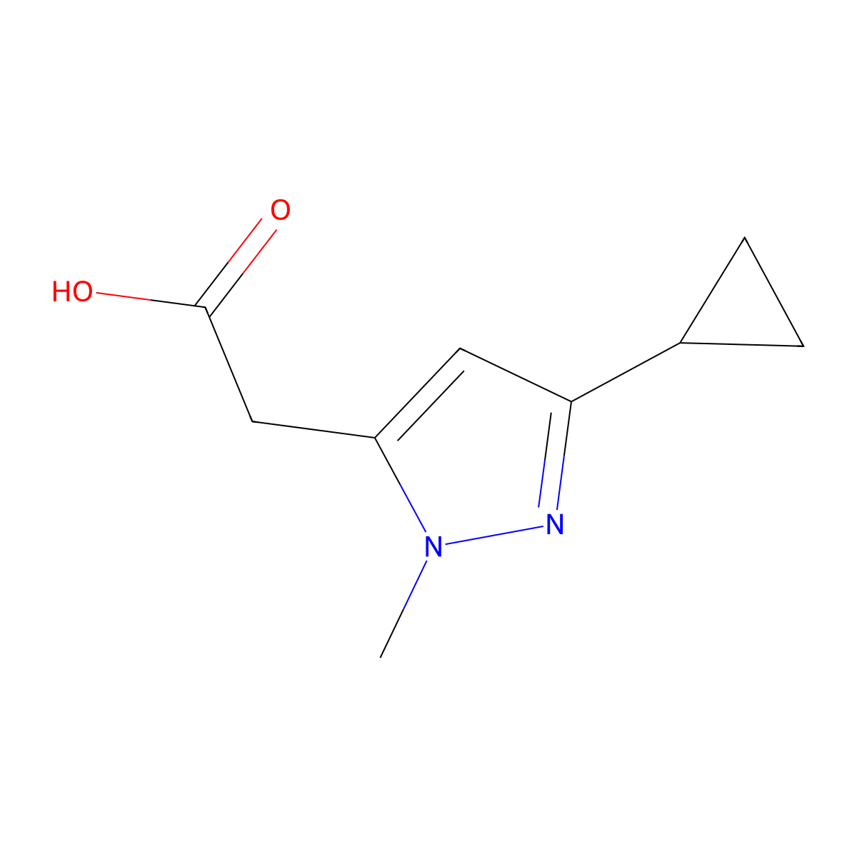 1H-Pyrazole-5-acetic acid, 3-cyclopropyl-1-methyl- molecular structure, CAS 1260659-21-9