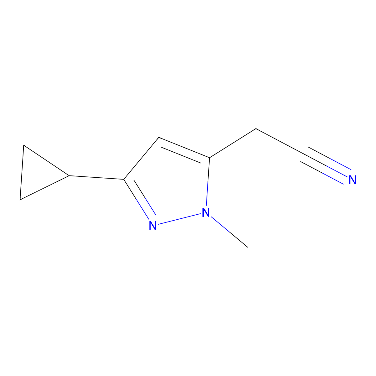 2-(3-Cyclopropyl-1-methyl-1H-pyrazol-5-yl)acetonitrile molecular structure, CAS 1260659-22-0
