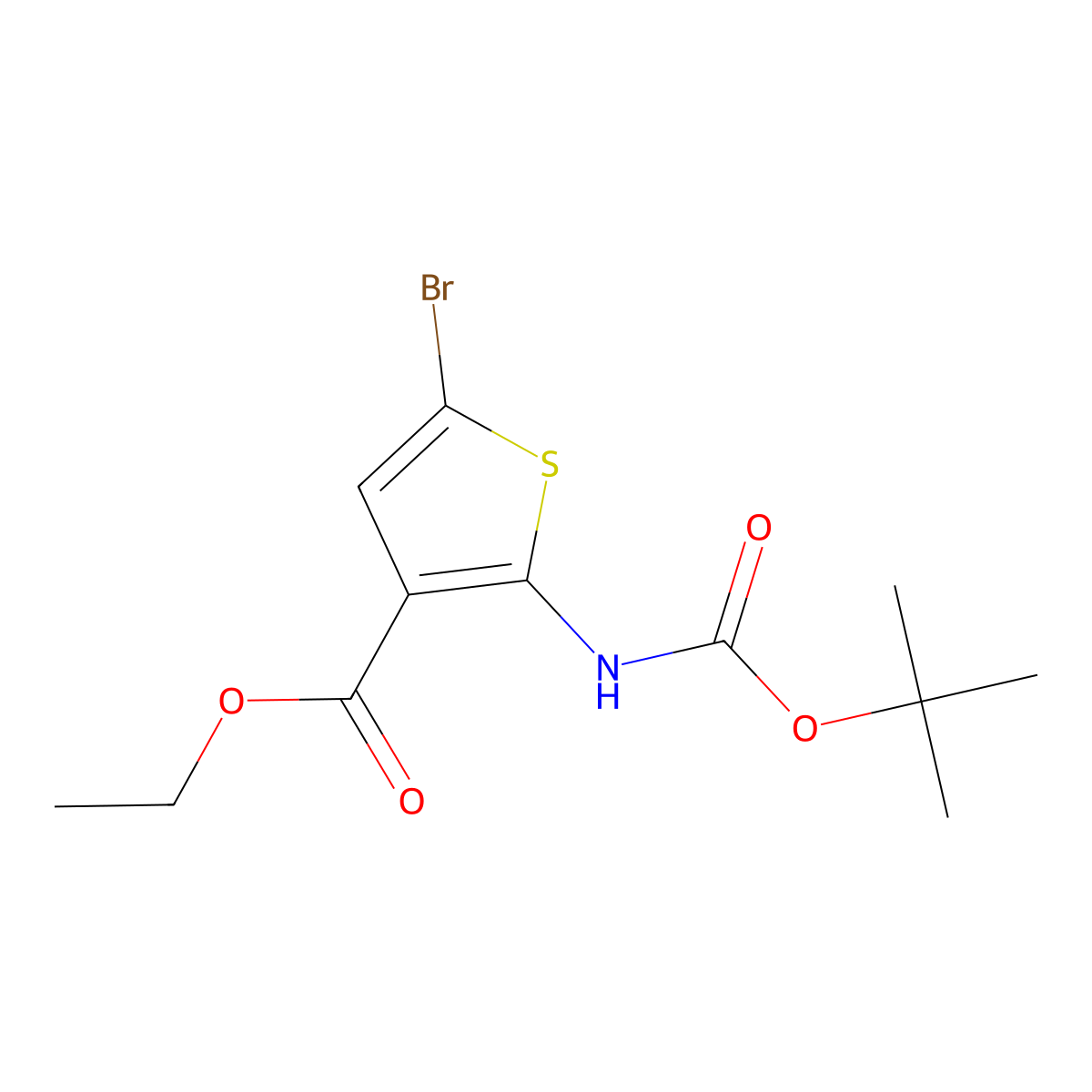 Ethyl 5-bromo-2-((tert-butoxycarbonyl)amino)thiophene-3-carboxylate molecular structure, CAS 1260664-49-0