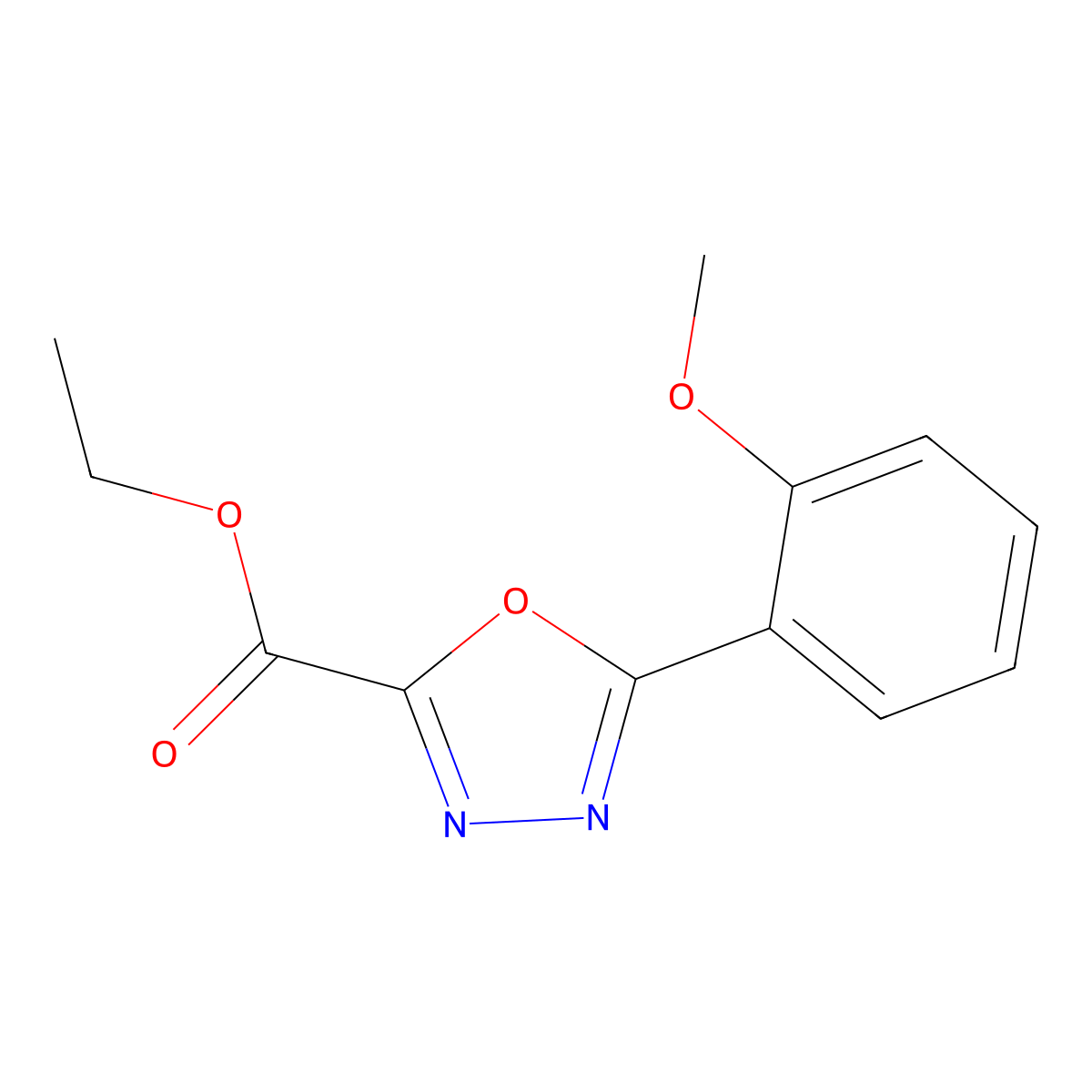 Ethyl 5-(2-methoxyphenyl)-1,3,4-oxadiazole-2-carboxylate molecular structure, CAS 1260664-50-3