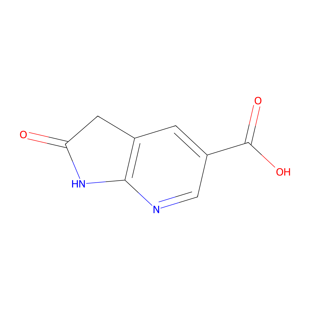 2-oxo-1H,2H,3H-pyrrolo[2,3-b]pyridine-5-carboxylic acid molecular structure, CAS 1260665-66-4