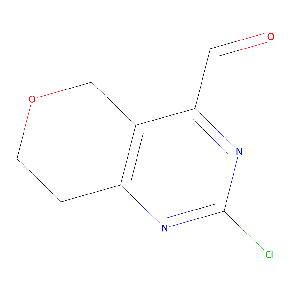2-Chloro-7,8-dihydro-5H-pyrano[4,3-D]pyrimidine-4-carbaldehyde molecular structure, CAS 1260666-50-9
