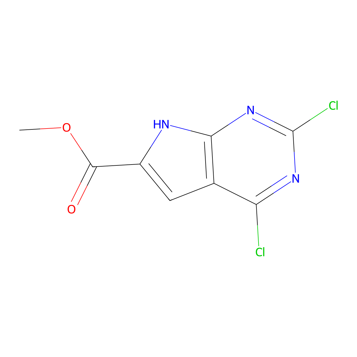 methyl 2,4-dichloro-7H-pyrrolo[2,3-d]pyrimidine-6-carboxylate molecular structure, CAS 1260666-52-1