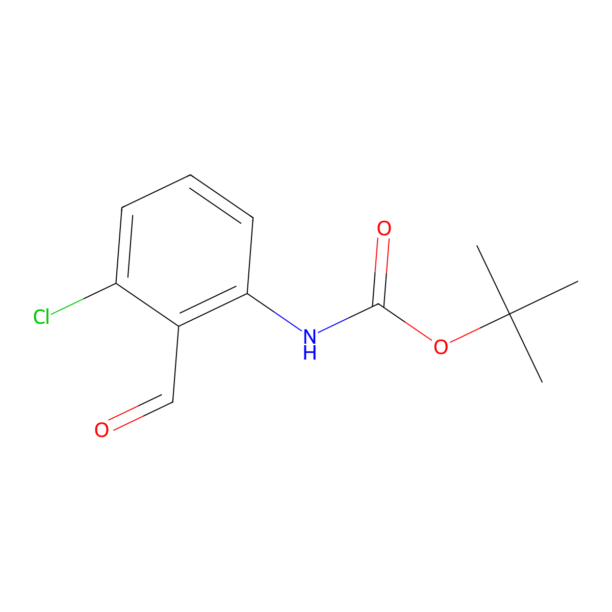 Tert-butyl 3-chloro-2-formylphenylcarbamate molecular structure, CAS 1260667-07-9