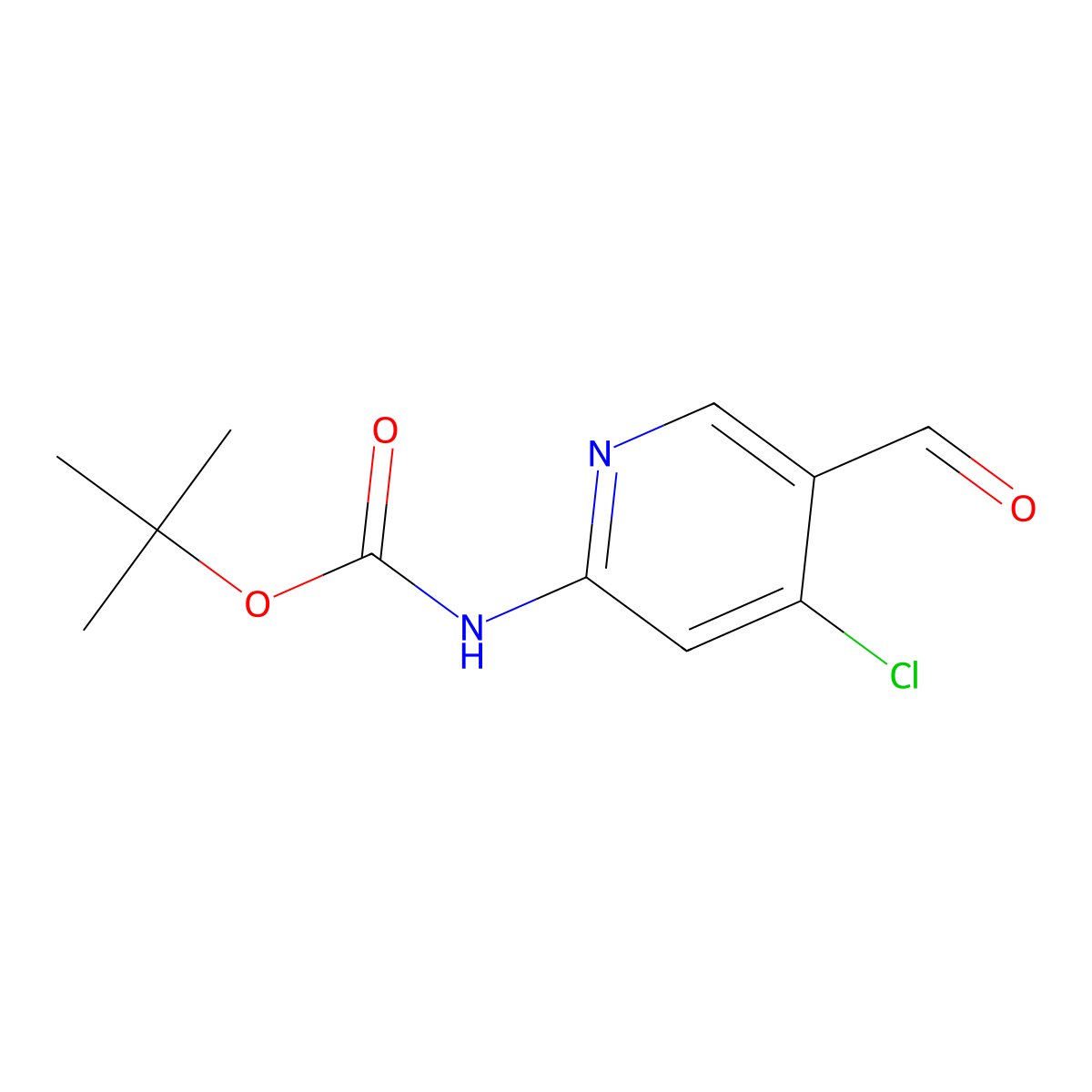 Tert-butyl 4-chloro-5-formylpyridin-2-ylcarbamate molecular structure, CAS 1260667-76-2