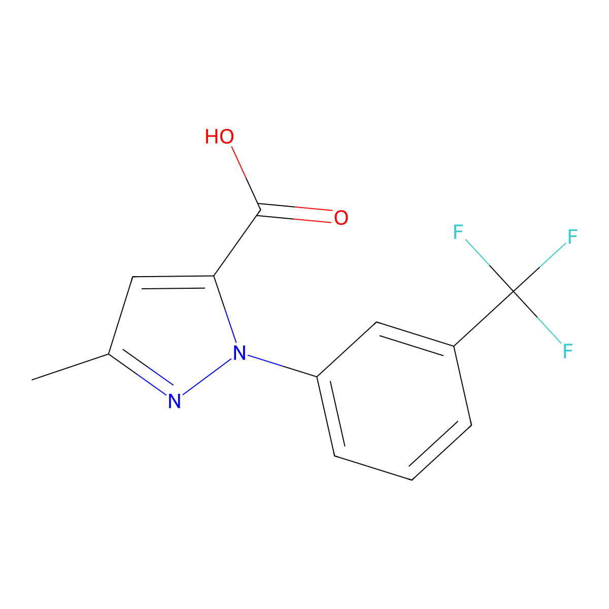 5-Methyl-2-(3-trifluoromethylphenyl)-pyrazole-3-carboxylic acid molecular structure, CAS 126067-58-1
