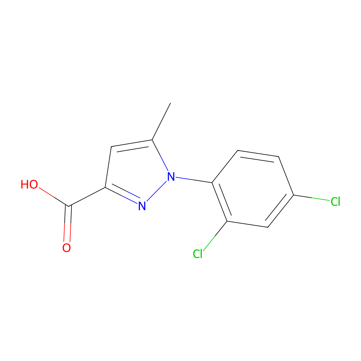 1-(2,4-dichlorophenyl)-5-methyl-1H-pyrazole-3-carboxylic acid molecular structure, CAS 126067-88-7