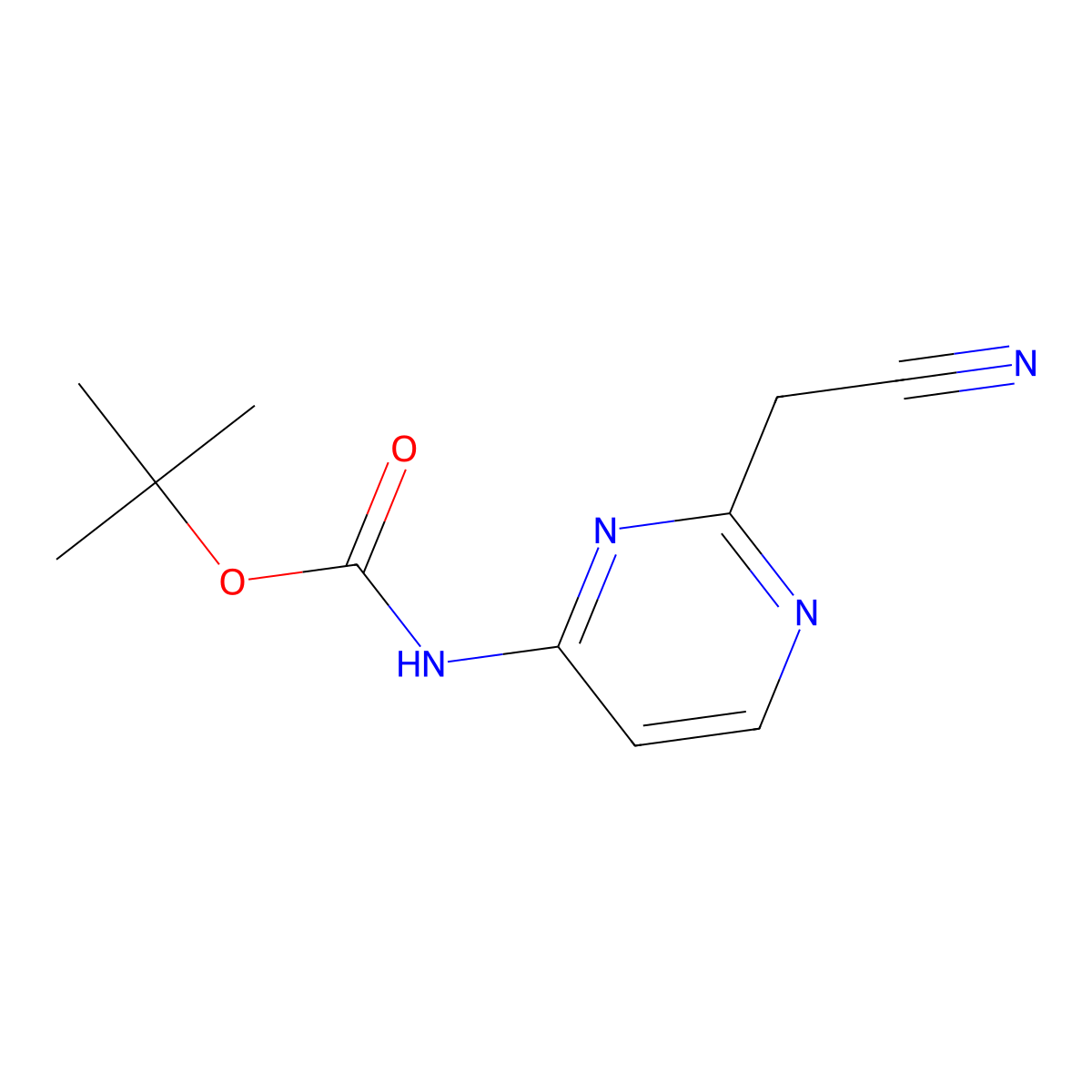Tert-butyl 2-(cyanomethyl)pyrimidin-4-ylcarbamate molecular structure, CAS 1260675-32-8