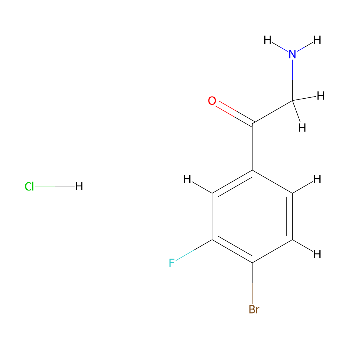 2-Amino-1-(4-bromo-3-fluorophenyl)ethanone hydrochloride molecular structure, CAS 1260679-52-4