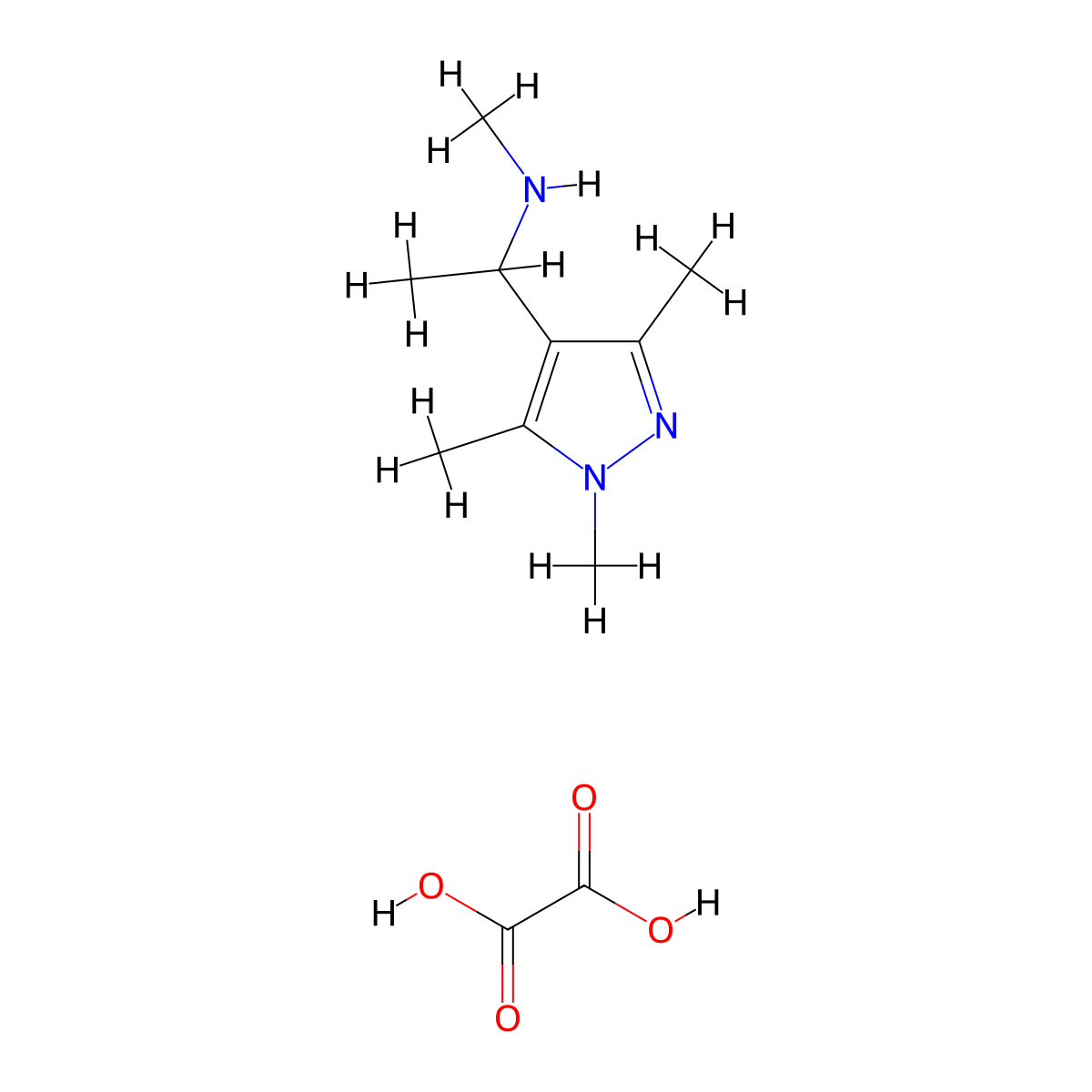 N-methyl-1-(1,3,5-trimethyl-1H-pyrazol-4-yl)ethanamine oxalate molecular structure, CAS 1260683-88-2
