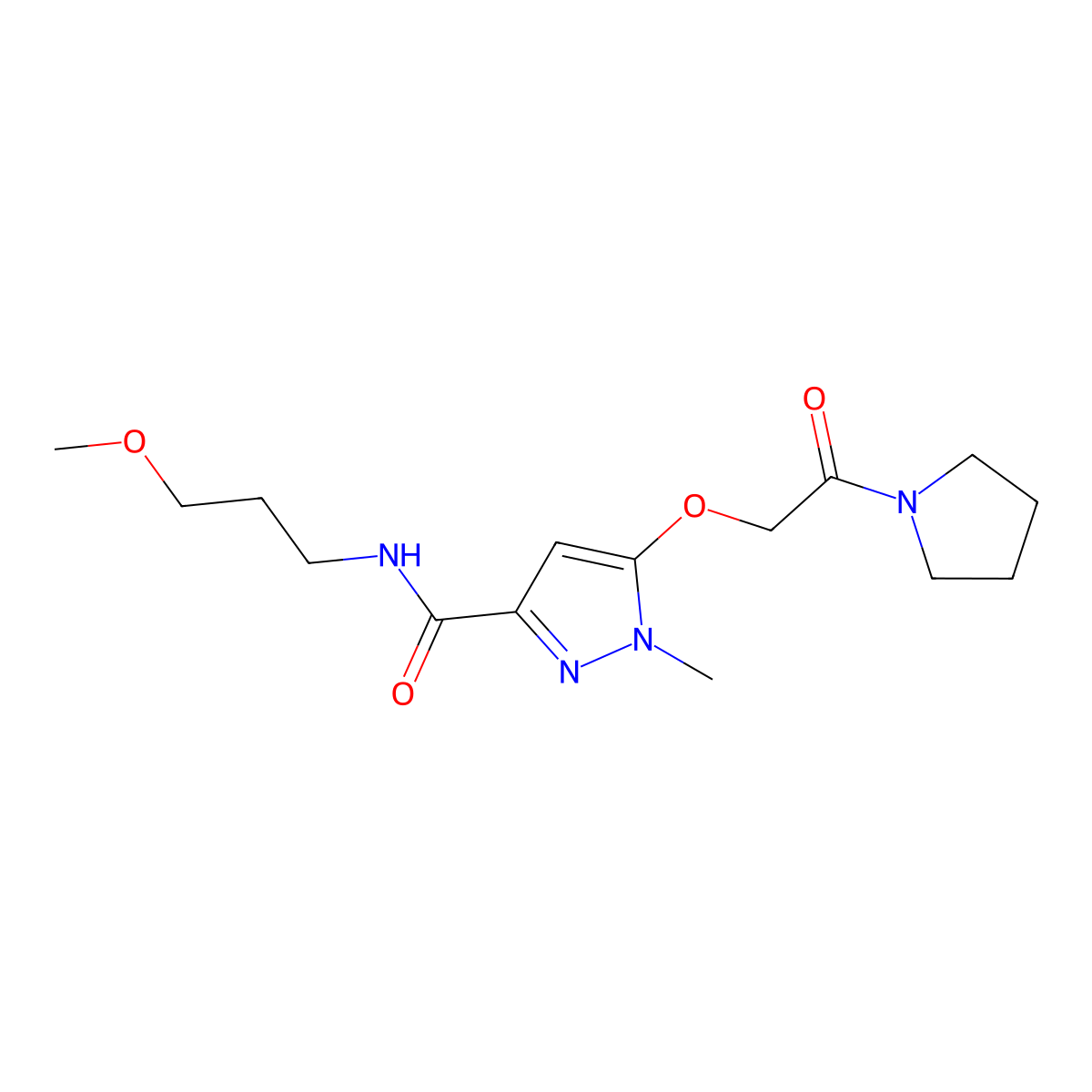 1H-Pyrazole-3-carboxamide, N-(3-methoxypropyl)-1-methyl-5-[2-oxo-2-(1-pyrrolidinyl)ethoxy]- molecular structure, CAS 1260690-00-3