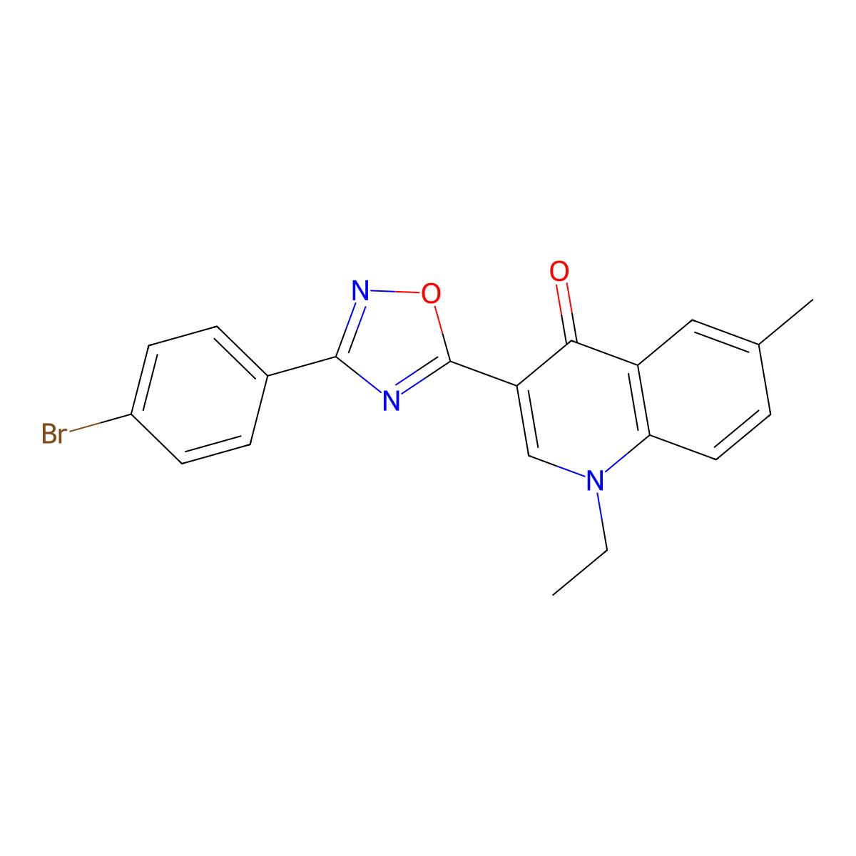 3-[3-(4-bromophenyl)-1,2,4-oxadiazol-5-yl]-1-ethyl-6-methylquinolin-4(1H)-one molecular structure, CAS 1260700-96-6