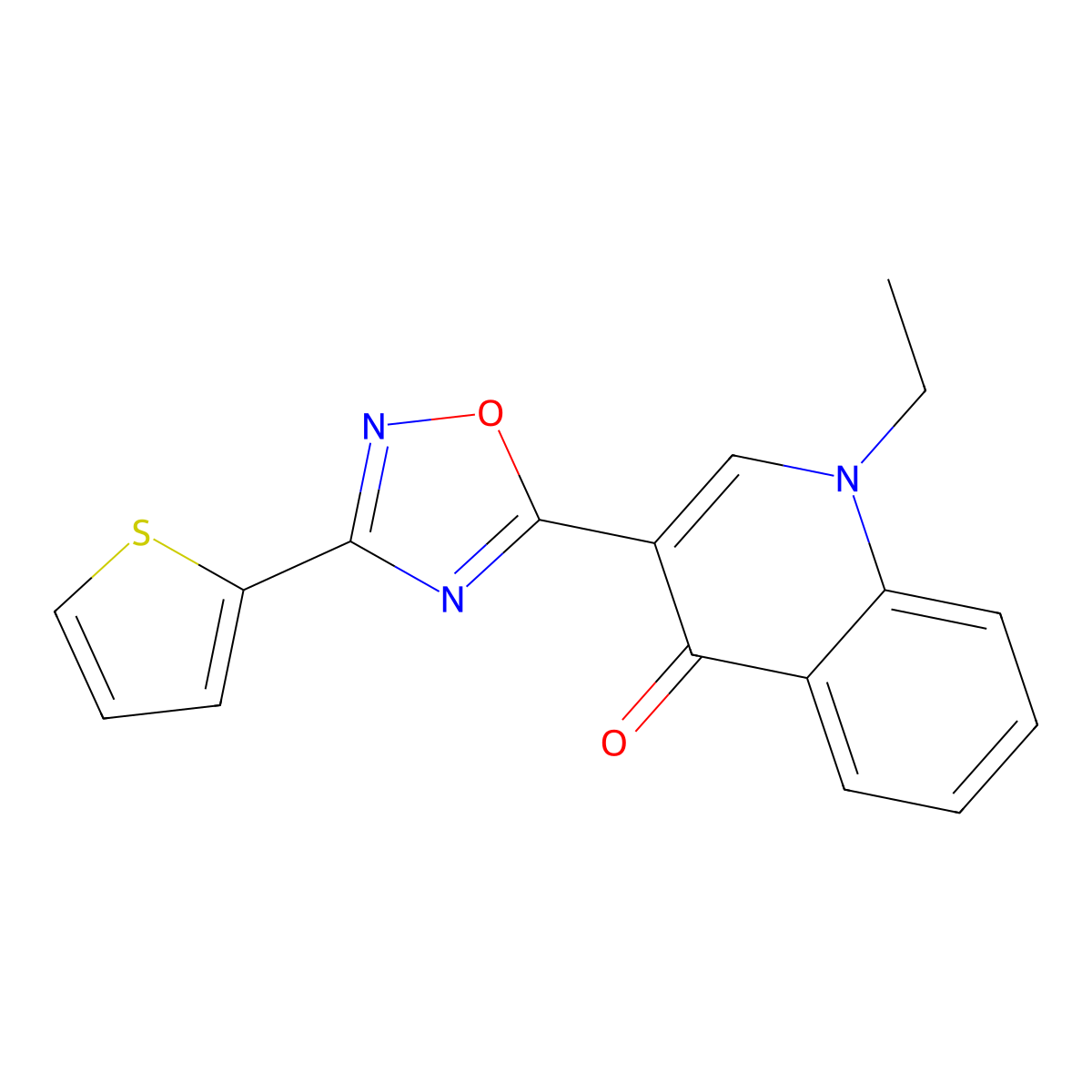 1-ethyl-3-(3-(thiophen-2-yl)-1,2,4-oxadiazol-5-yl)quinolin-4(1H)-one molecular structure, CAS 1260704-96-8