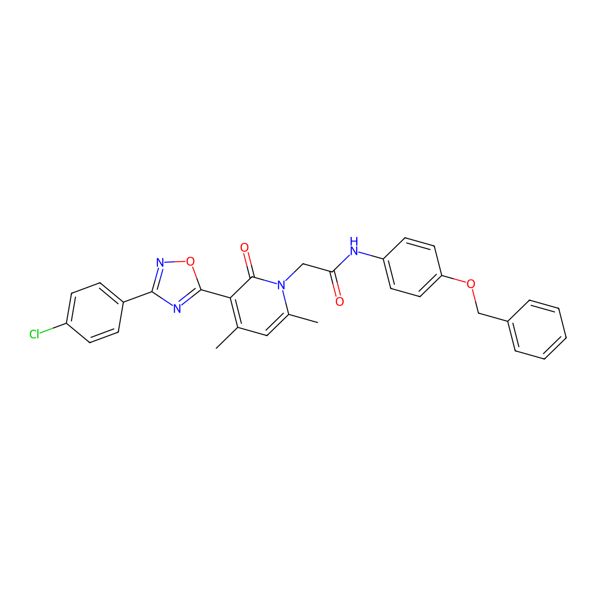 N-(4-(benzyloxy)phenyl)-2-(3-(3-(4-chlorophenyl)-1,2,4-oxadiazol-5-yl)-4,6-dimethyl-2-oxopyridin-1(2H)-yl)acetamide molecular structure, CAS 1260708-39-1