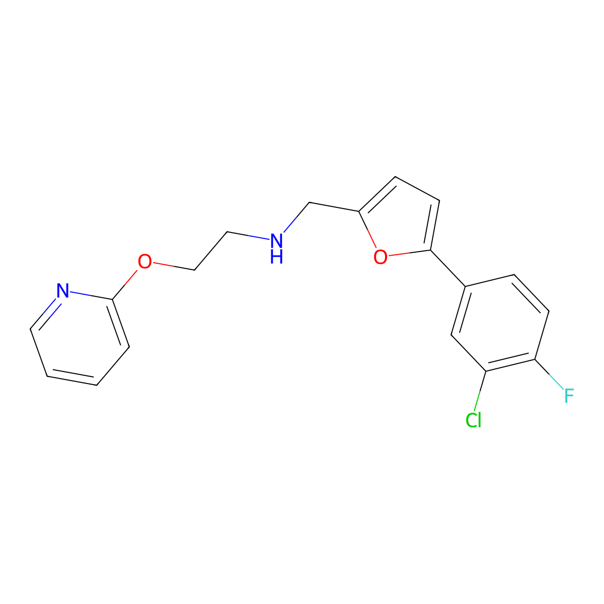 N-{[5-(3-chloro-4-fluorophenyl)furan-2-yl]methyl}-2-(pyridin-2-yloxy)ethanamine molecular structure, CAS 1260708-95-9