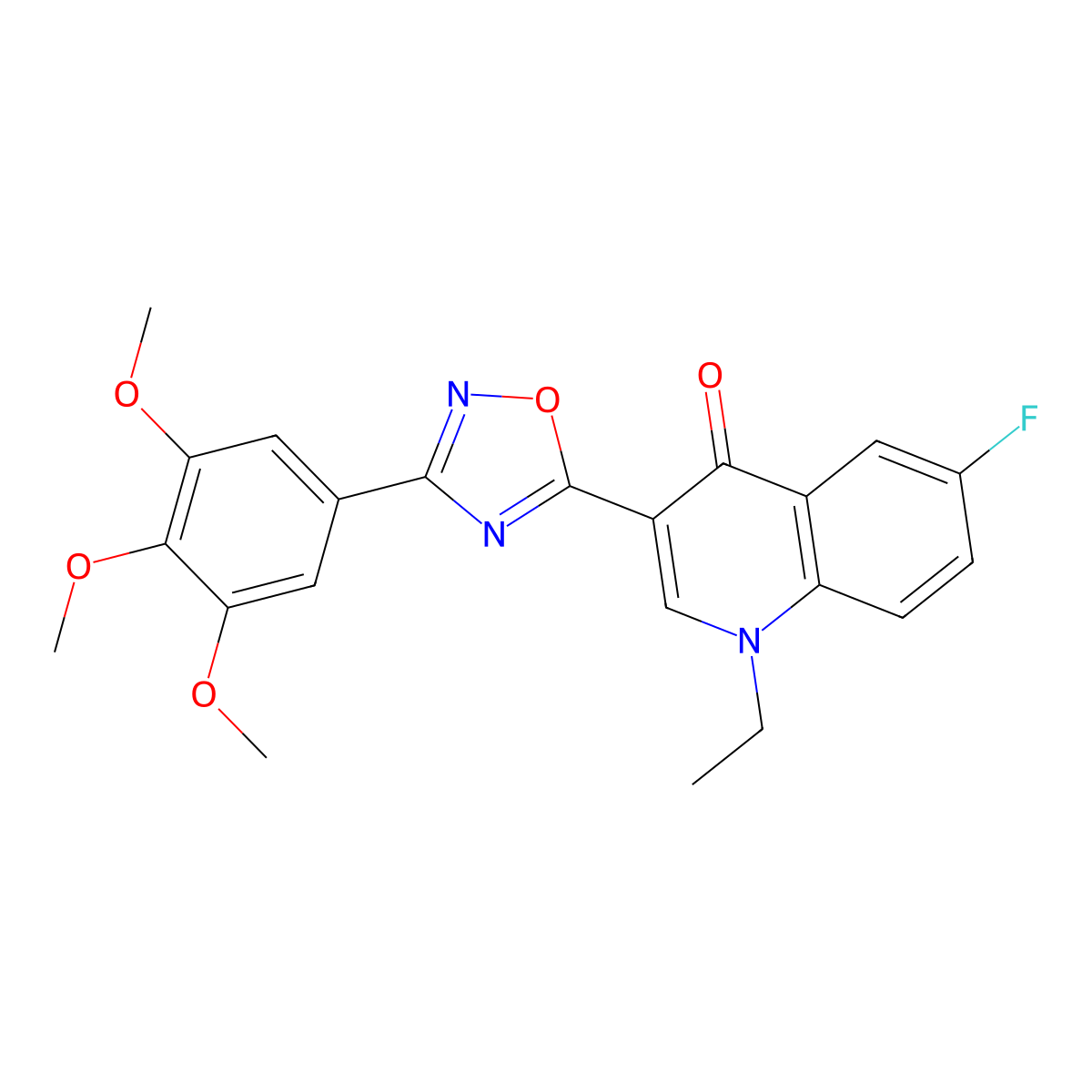 1-ethyl-6-fluoro-3-(3-(3,4,5-trimethoxyphenyl)-1,2,4-oxadiazol-5-yl)quinolin-4(1H)-one molecular structure, CAS 1260713-06-1