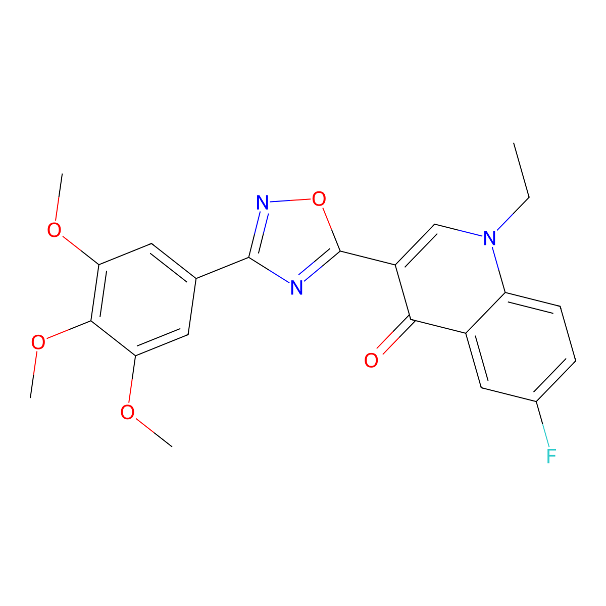 1-ethyl-6-fluoro-3-(3-(3,4,5-trimethoxyphenyl)-1,2,4-oxadiazol-5-yl)quinolin-4(1H)-one molecular structure, CAS 1260713-06-1
