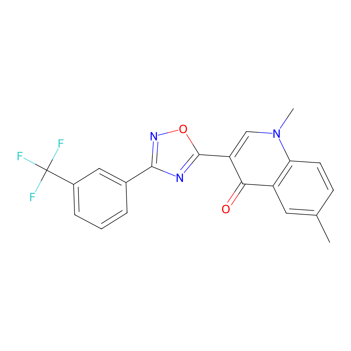 1,6-dimethyl-3-(3-(3-(trifluoromethyl)phenyl)-1,2,4-oxadiazol-5-yl)quinolin-4(1H)-one molecular structure, CAS 1260713-24-3