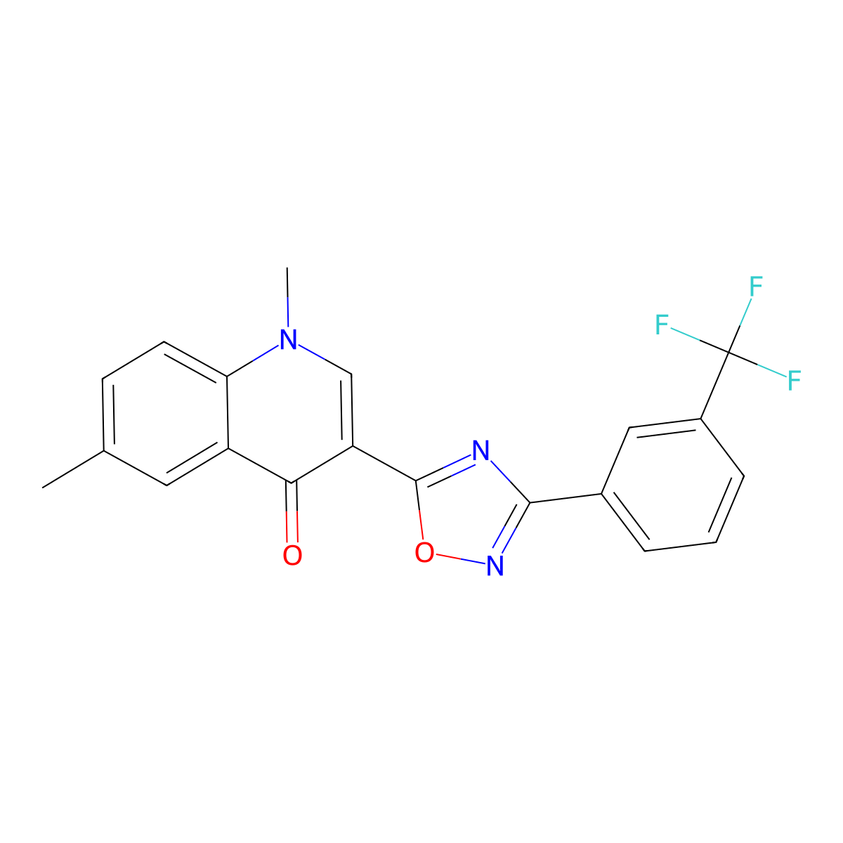 1,6-dimethyl-3-(3-(3-(trifluoromethyl)phenyl)-1,2,4-oxadiazol-5-yl)quinolin-4(1H)-one molecular structure, CAS 1260713-24-3