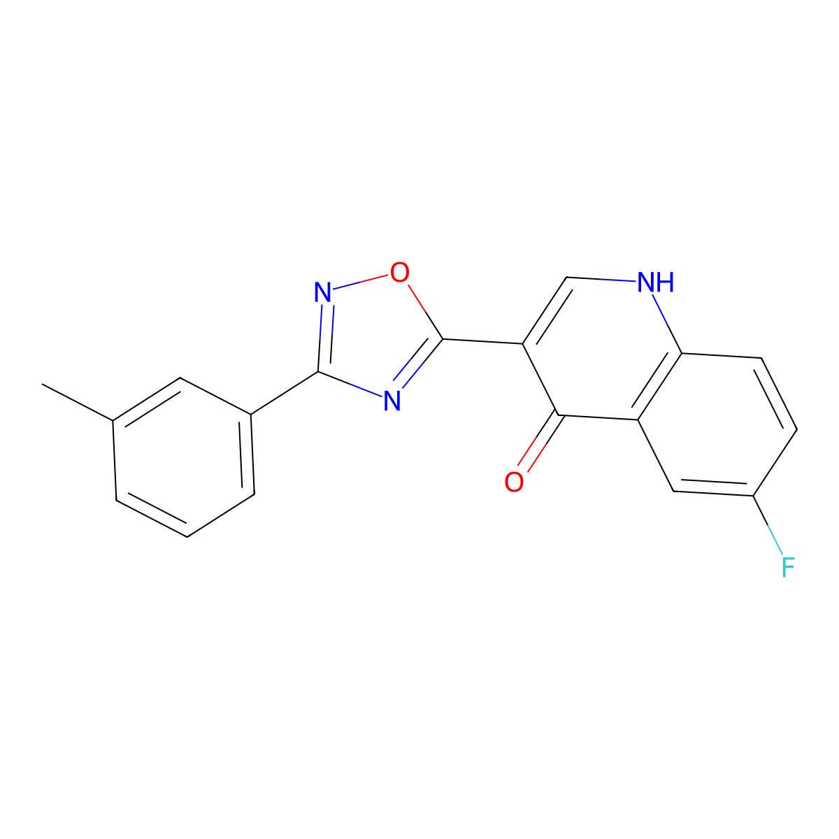 6-fluoro-3-(3-(m-tolyl)-1,2,4-oxadiazol-5-yl)quinolin-4(1H)-one molecular structure, CAS 1260713-30-1