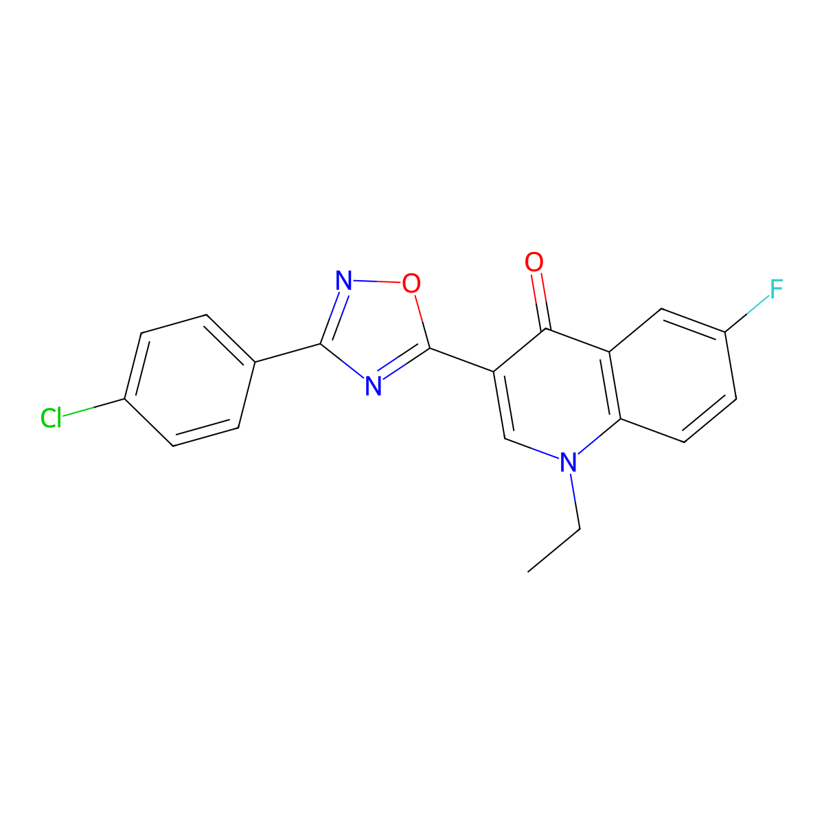3-(3-(4-chlorophenyl)-1,2,4-oxadiazol-5-yl)-1-ethyl-6-fluoroquinolin-4(1H)-one molecular structure, CAS 1260713-36-7