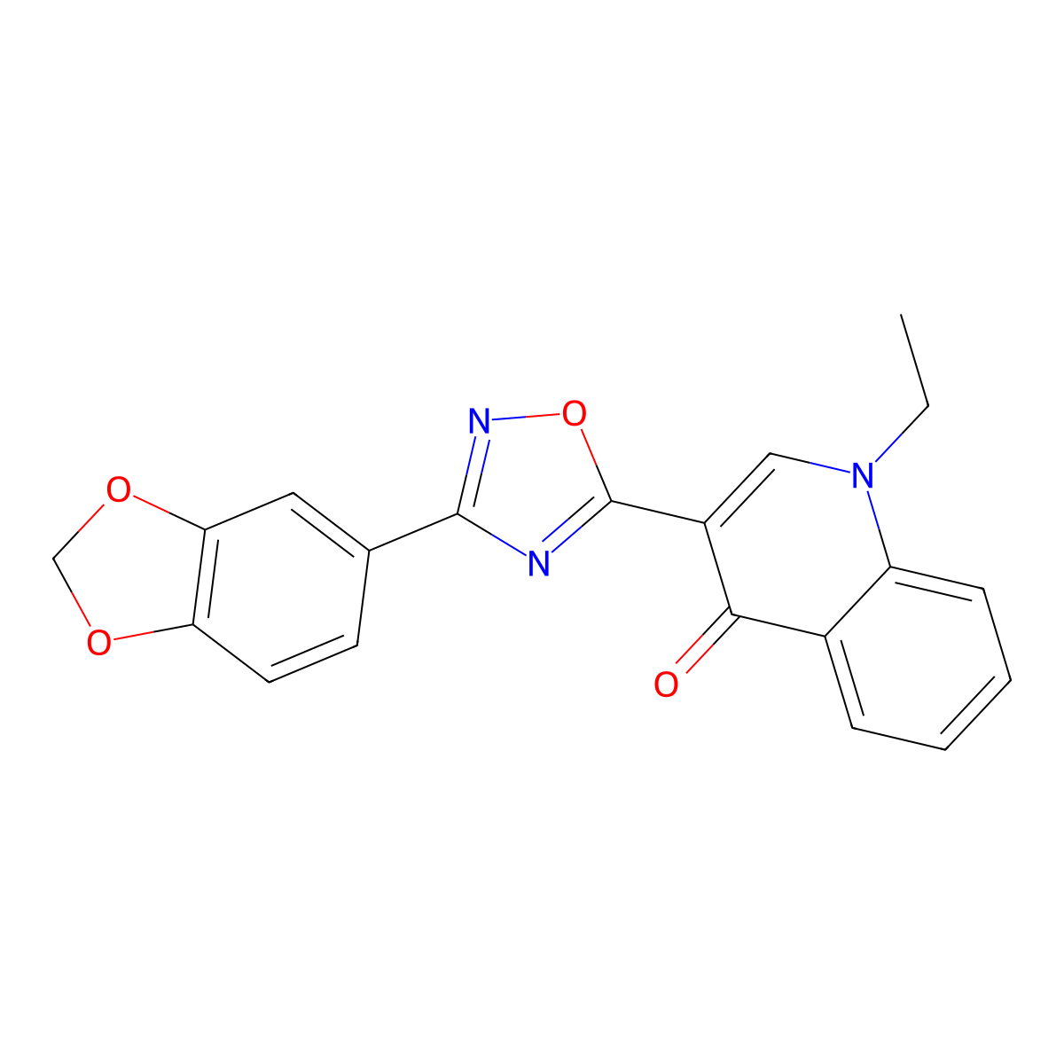 3-(3-(benzo[d][1,3]dioxol-5-yl)-1,2,4-oxadiazol-5-yl)-1-ethylquinolin-4(1H)-one molecular structure, CAS 1260713-38-9