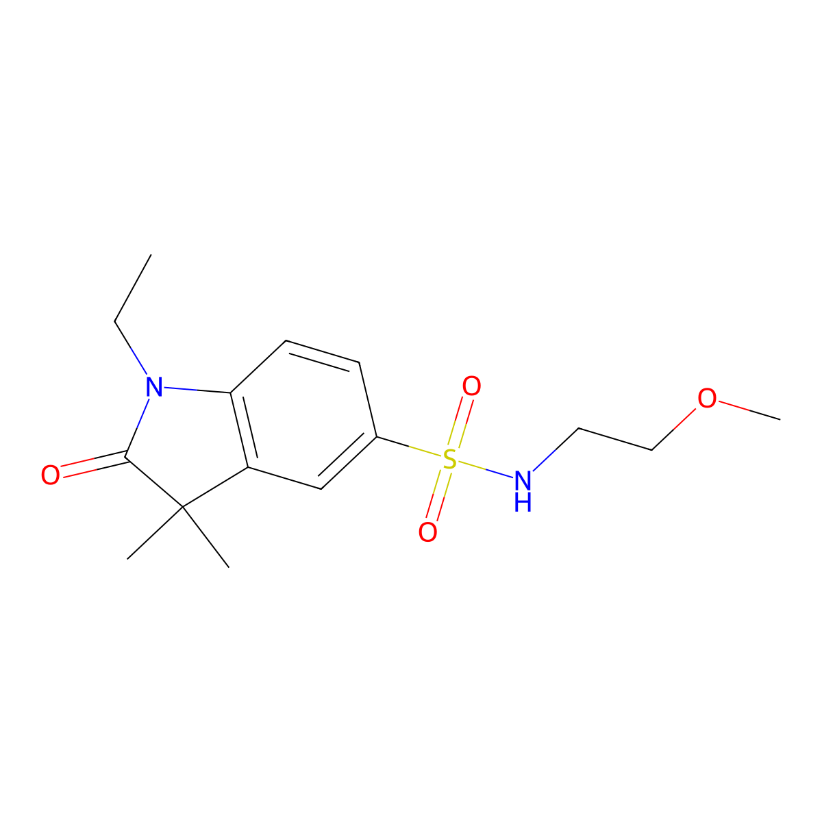 1-ethyl-N-(2-methoxyethyl)-3,3-dimethyl-2-oxo-2,3-dihydro-1H-indole-5-sulfonamide molecular structure, CAS 1260713-55-0