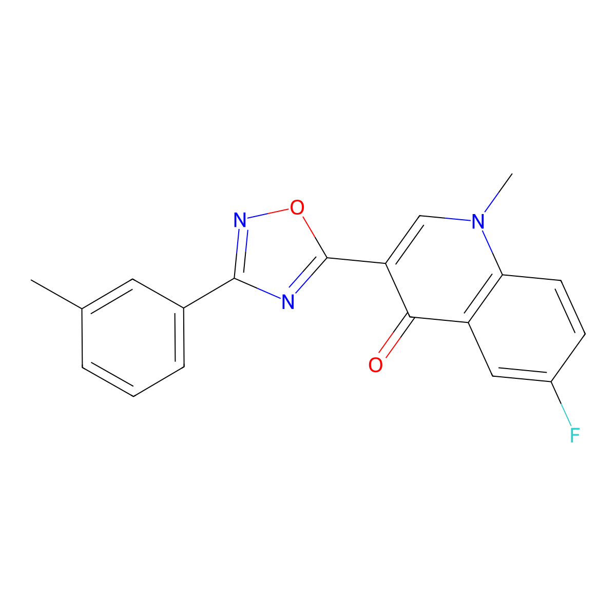 6-fluoro-1-methyl-3-(3-(m-tolyl)-1,2,4-oxadiazol-5-yl)quinolin-4(1H)-one molecular structure, CAS 1260721-78-5