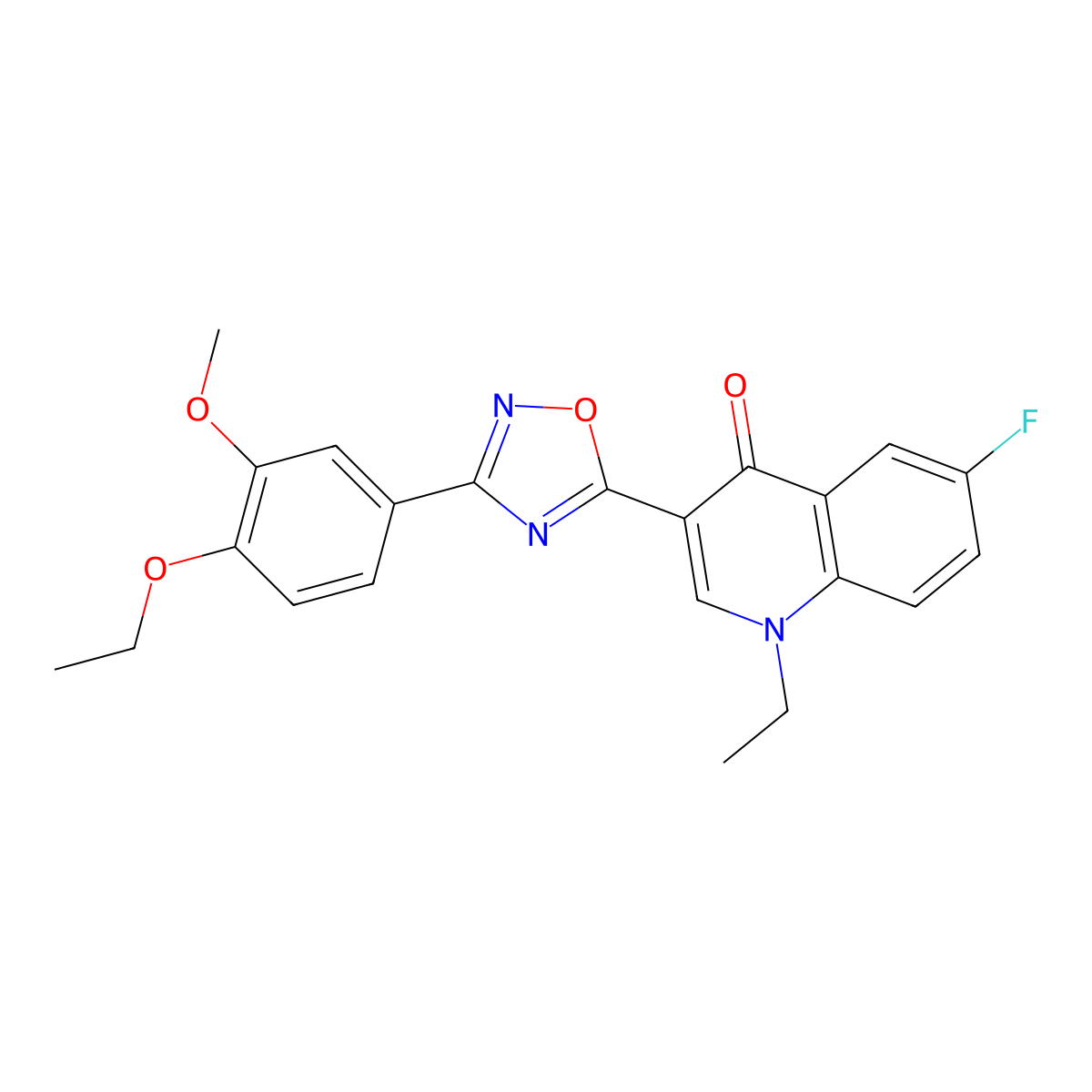 3-(3-(4-ethoxy-3-methoxyphenyl)-1,2,4-oxadiazol-5-yl)-1-ethyl-6-fluoroquinolin-4(1H)-one molecular structure, CAS 1260722-48-2