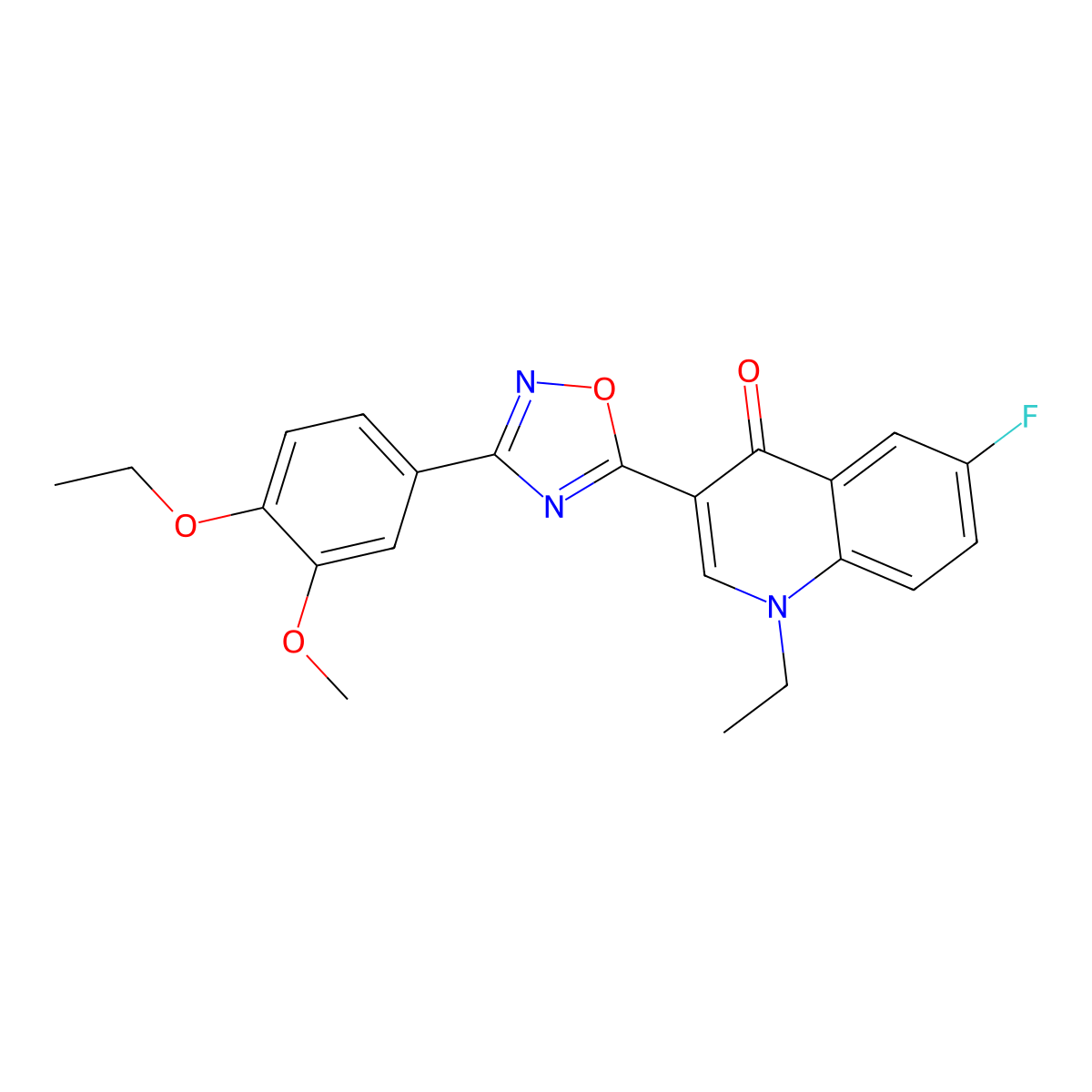 3-(3-(4-ethoxy-3-methoxyphenyl)-1,2,4-oxadiazol-5-yl)-1-ethyl-6-fluoroquinolin-4(1H)-one molecular structure, CAS 1260722-48-2