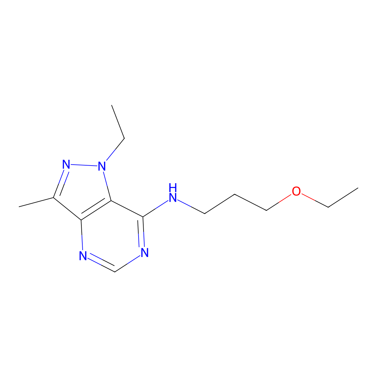 1H-Pyrazolo[4,3-d]pyrimidin-7-amine, N-(3-ethoxypropyl)-1-ethyl-3-methyl- molecular structure, CAS 1260722-60-8