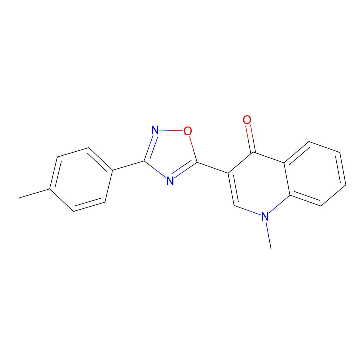 1-methyl-3-(3-(p-tolyl)-1,2,4-oxadiazol-5-yl)quinolin-4(1H)-one molecular structure, CAS 1260728-89-9