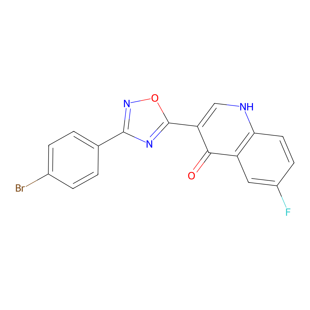 3-(3-(4-bromophenyl)-1,2,4-oxadiazol-5-yl)-6-fluoroquinolin-4(1H)-one molecular structure, CAS 1260728-95-7