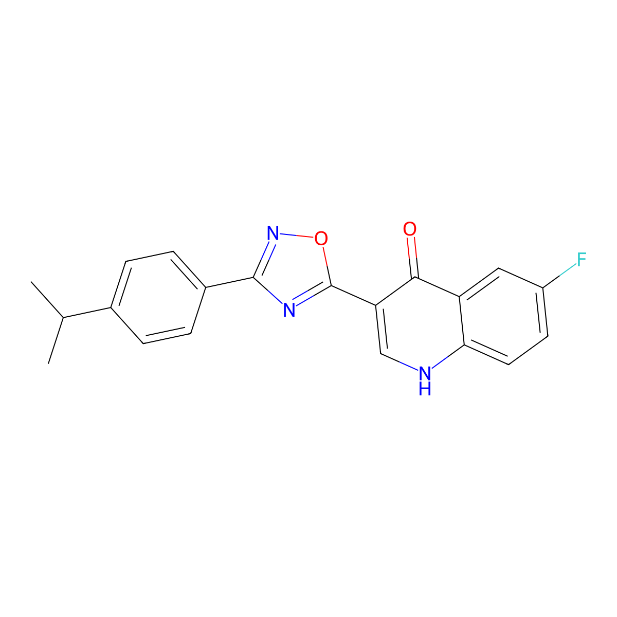 6-fluoro-3-(3-(4-isopropylphenyl)-1,2,4-oxadiazol-5-yl)quinolin-4(1H)-one molecular structure, CAS 1260728-97-9