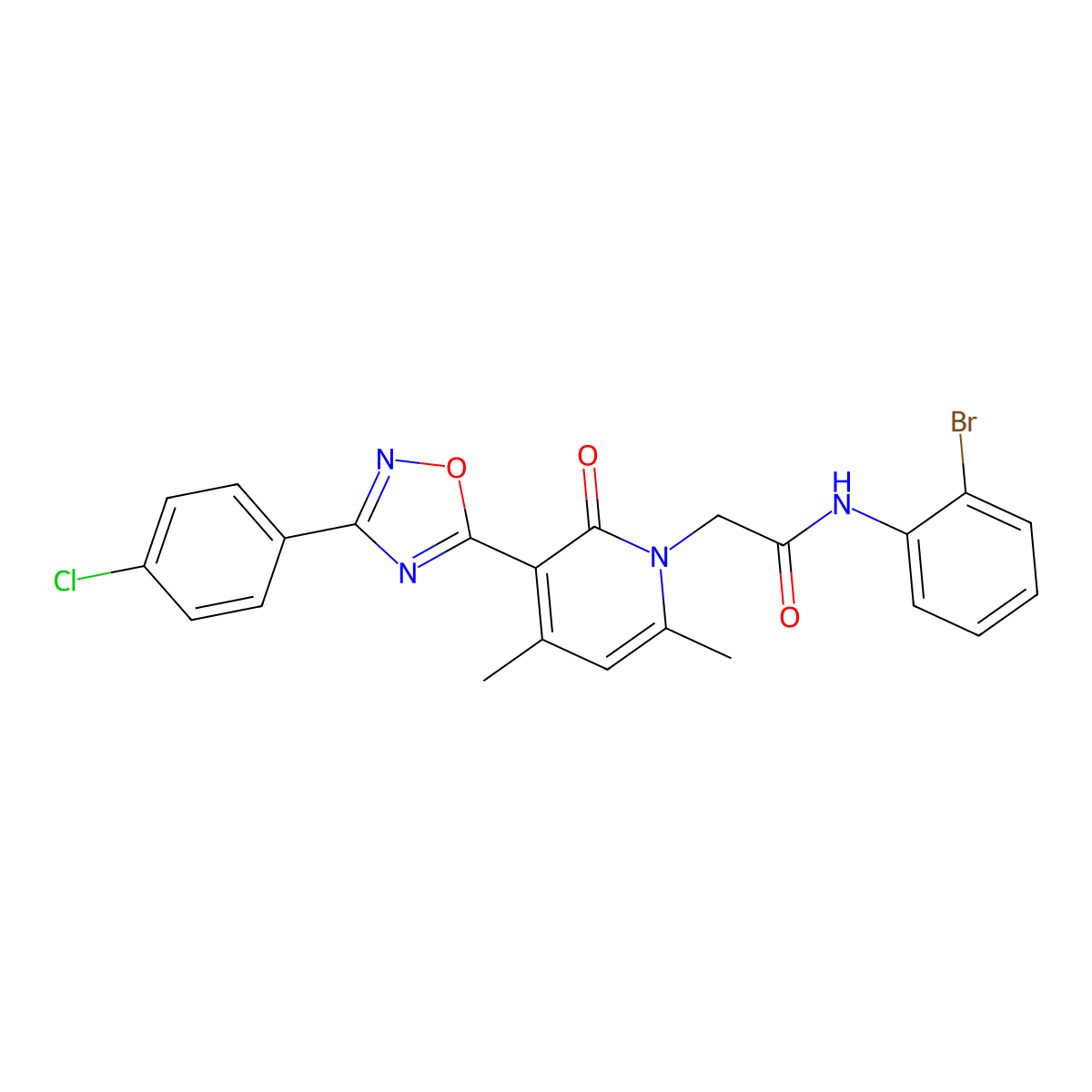 N-(2-bromophenyl)-2-(3-(3-(4-chlorophenyl)-1,2,4-oxadiazol-5-yl)-4,6-dimethyl-2-oxopyridin-1(2H)-yl)acetamide molecular structure, CAS 1260729-13-2