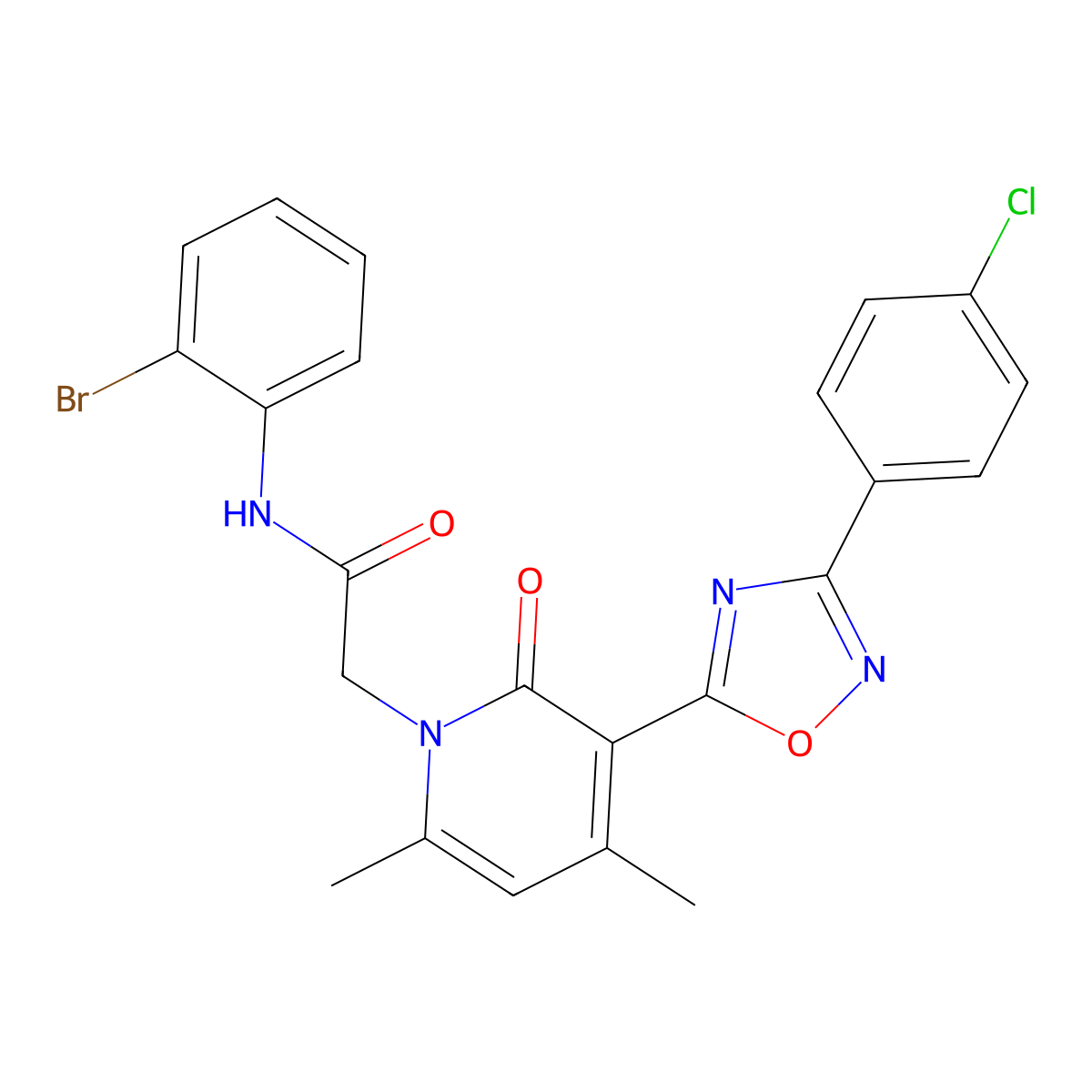 N-(2-bromophenyl)-2-(3-(3-(4-chlorophenyl)-1,2,4-oxadiazol-5-yl)-4,6-dimethyl-2-oxopyridin-1(2H)-yl)acetamide molecular structure, CAS 1260729-13-2