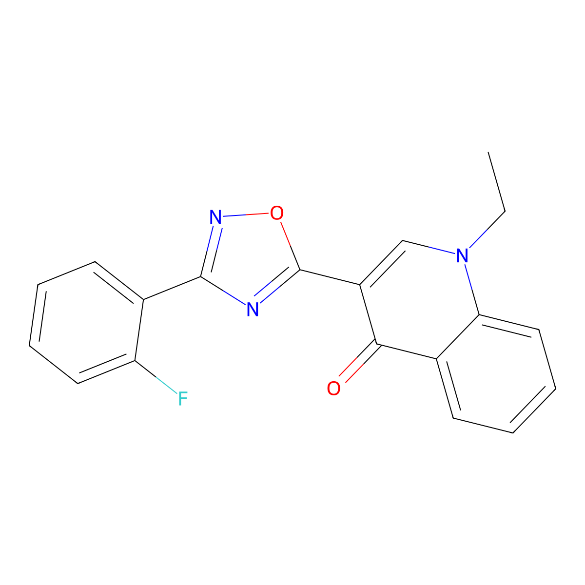 1-ethyl-3-(3-(2-fluorophenyl)-1,2,4-oxadiazol-5-yl)quinolin-4(1H)-one molecular structure, CAS 1260730-59-3