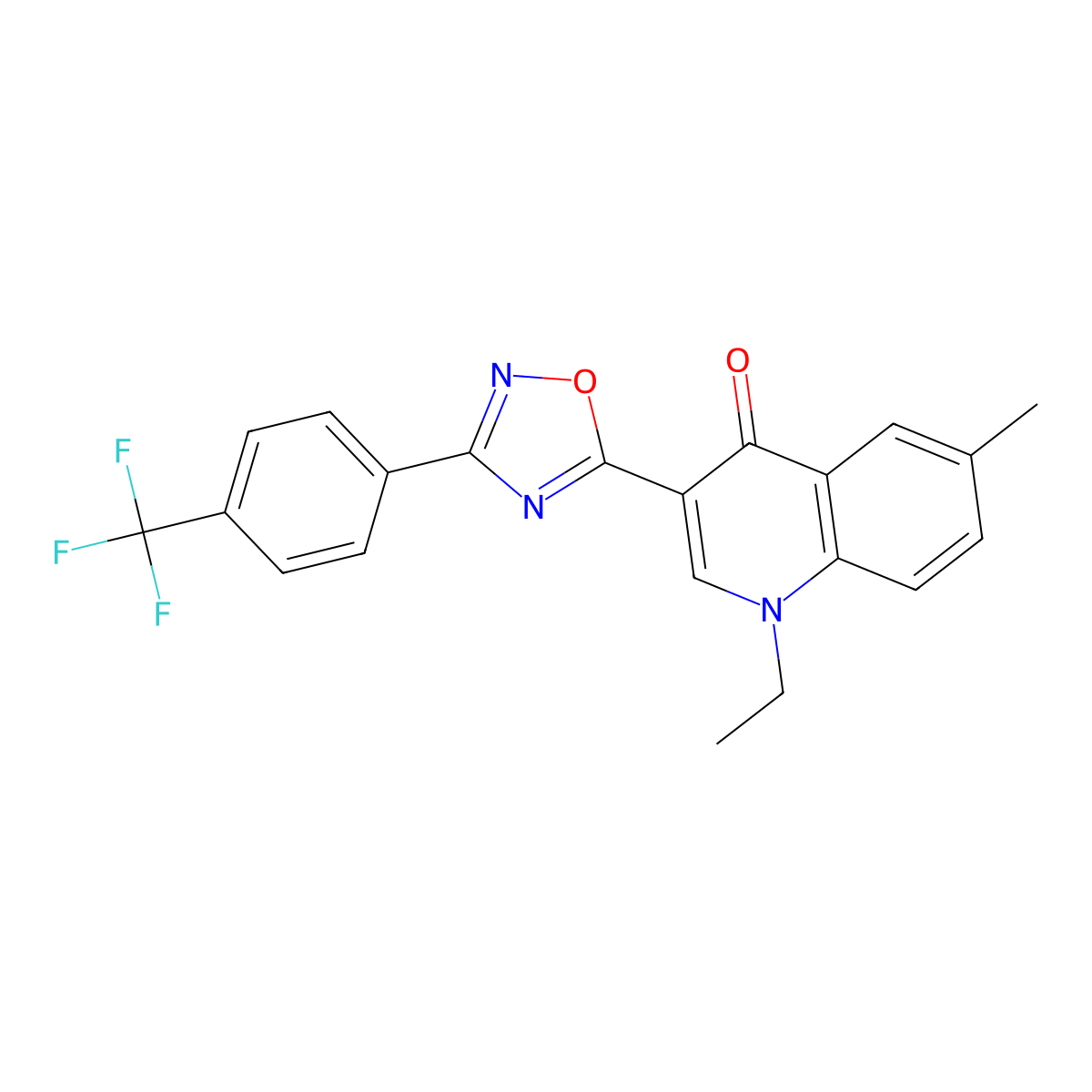 1-ethyl-6-methyl-3-(3-(4-(trifluoromethyl)phenyl)-1,2,4-oxadiazol-5-yl)quinolin-4(1H)-one molecular structure, CAS 1260730-64-0