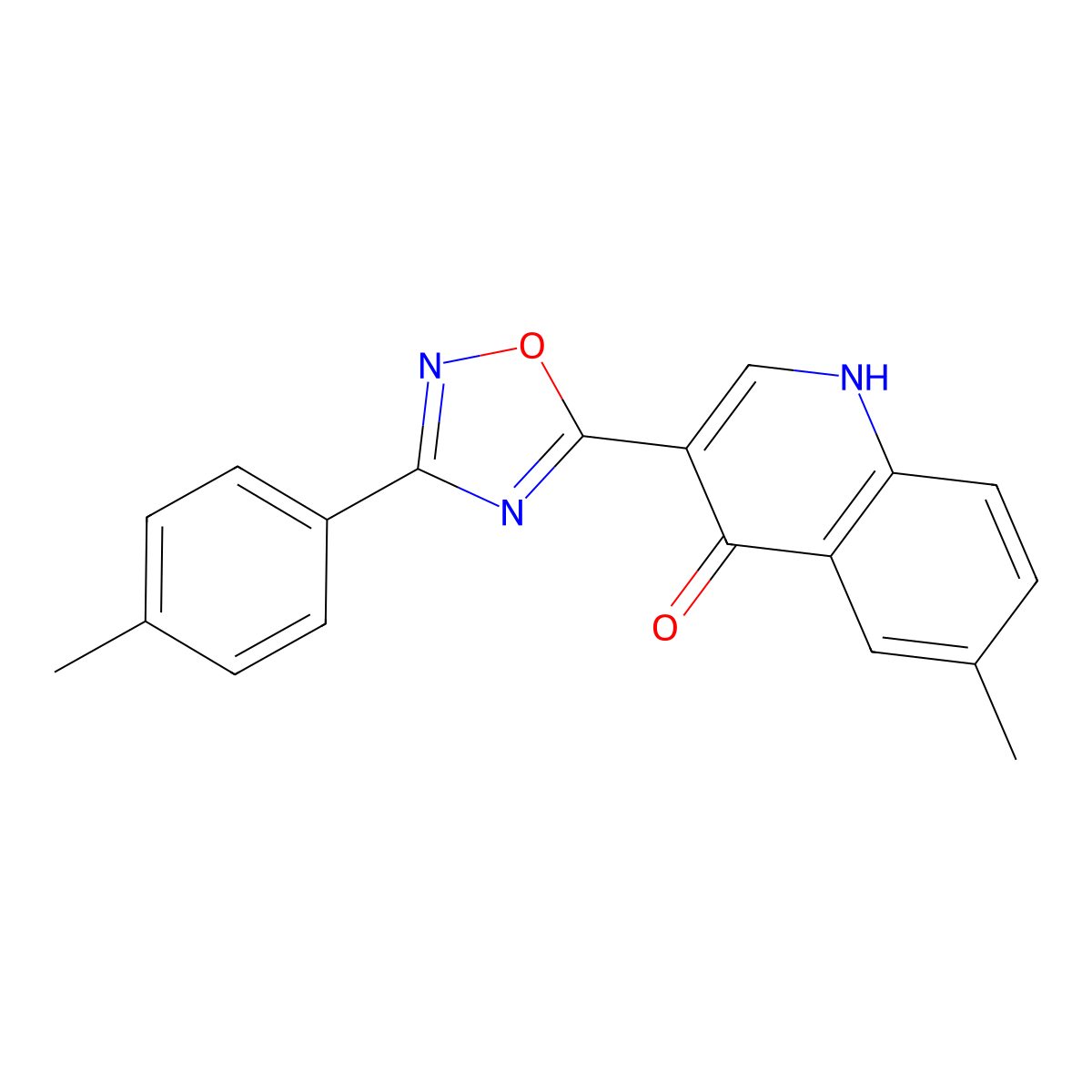 6-methyl-3-(3-(p-tolyl)-1,2,4-oxadiazol-5-yl)quinolin-4(1H)-one molecular structure, CAS 1260733-09-2