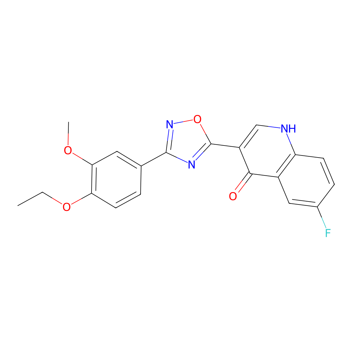 3-(3-(4-ethoxy-3-methoxyphenyl)-1,2,4-oxadiazol-5-yl)-6-fluoroquinolin-4(1H)-one molecular structure, CAS 1260733-30-9