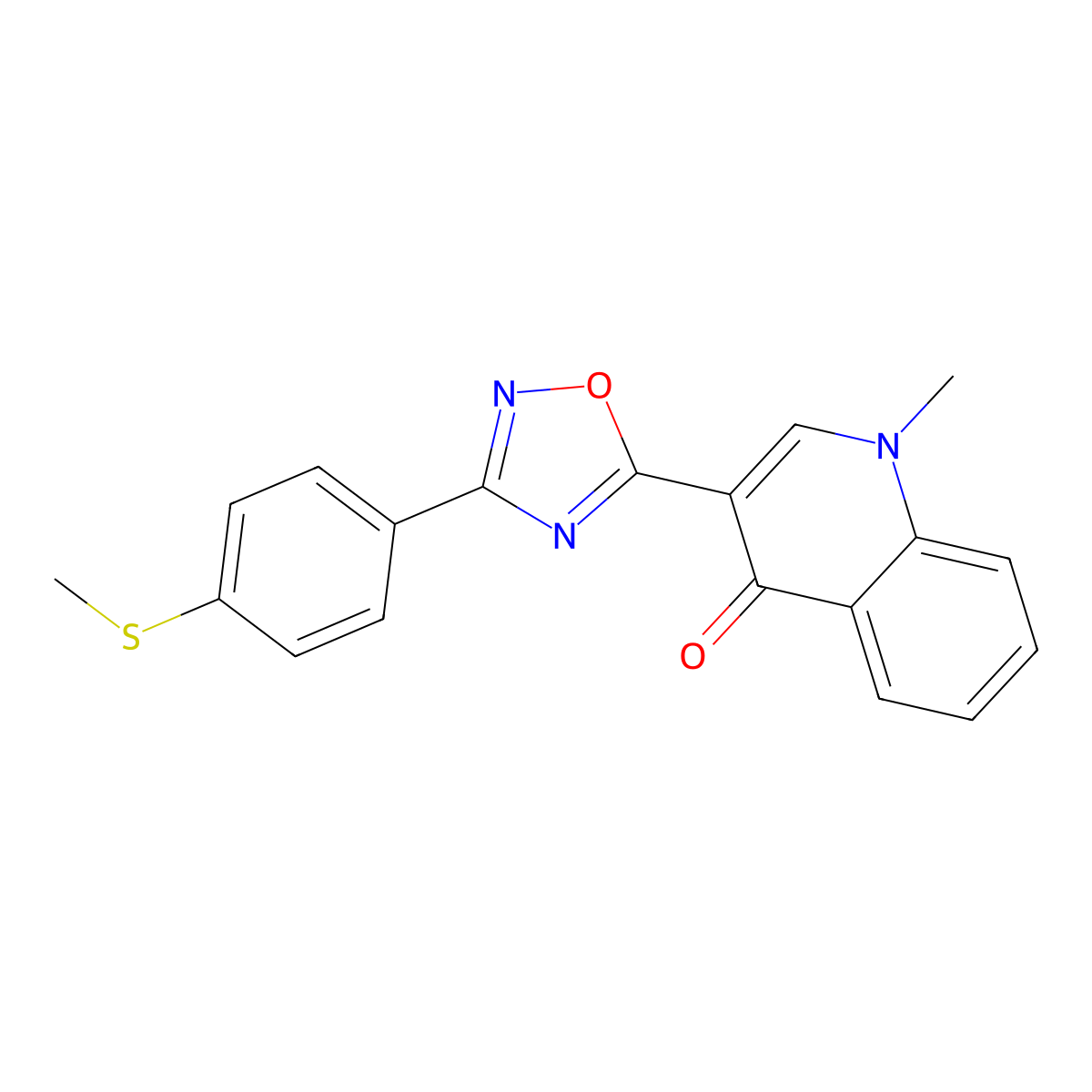 1-methyl-3-(3-(4-(methylthio)phenyl)-1,2,4-oxadiazol-5-yl)quinolin-4(1H)-one molecular structure, CAS 1260733-50-3