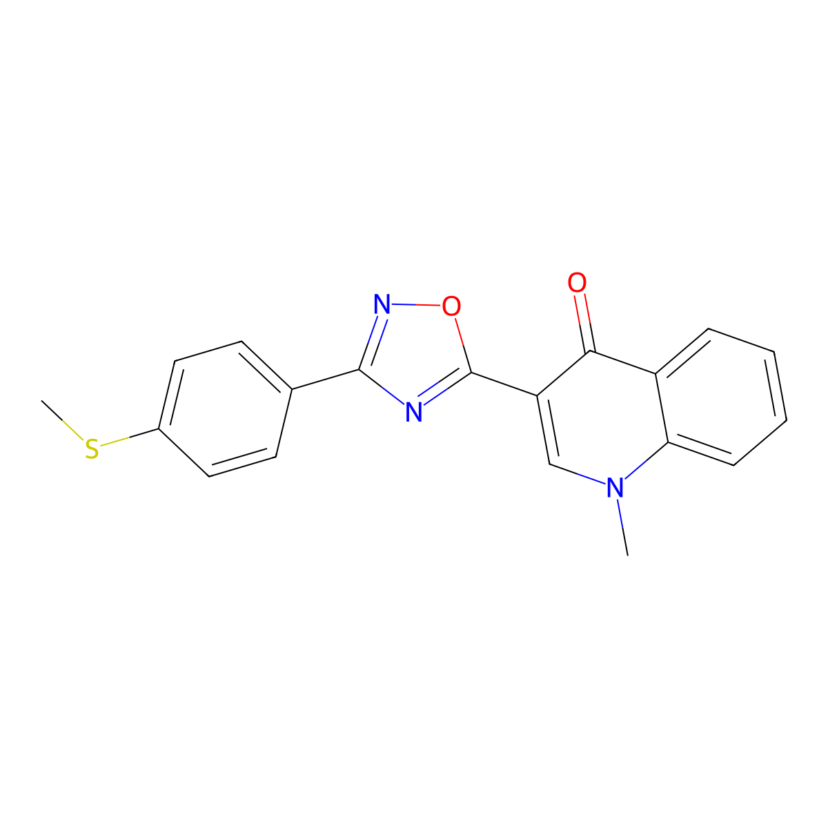 1-methyl-3-(3-(4-(methylthio)phenyl)-1,2,4-oxadiazol-5-yl)quinolin-4(1H)-one molecular structure, CAS 1260733-50-3