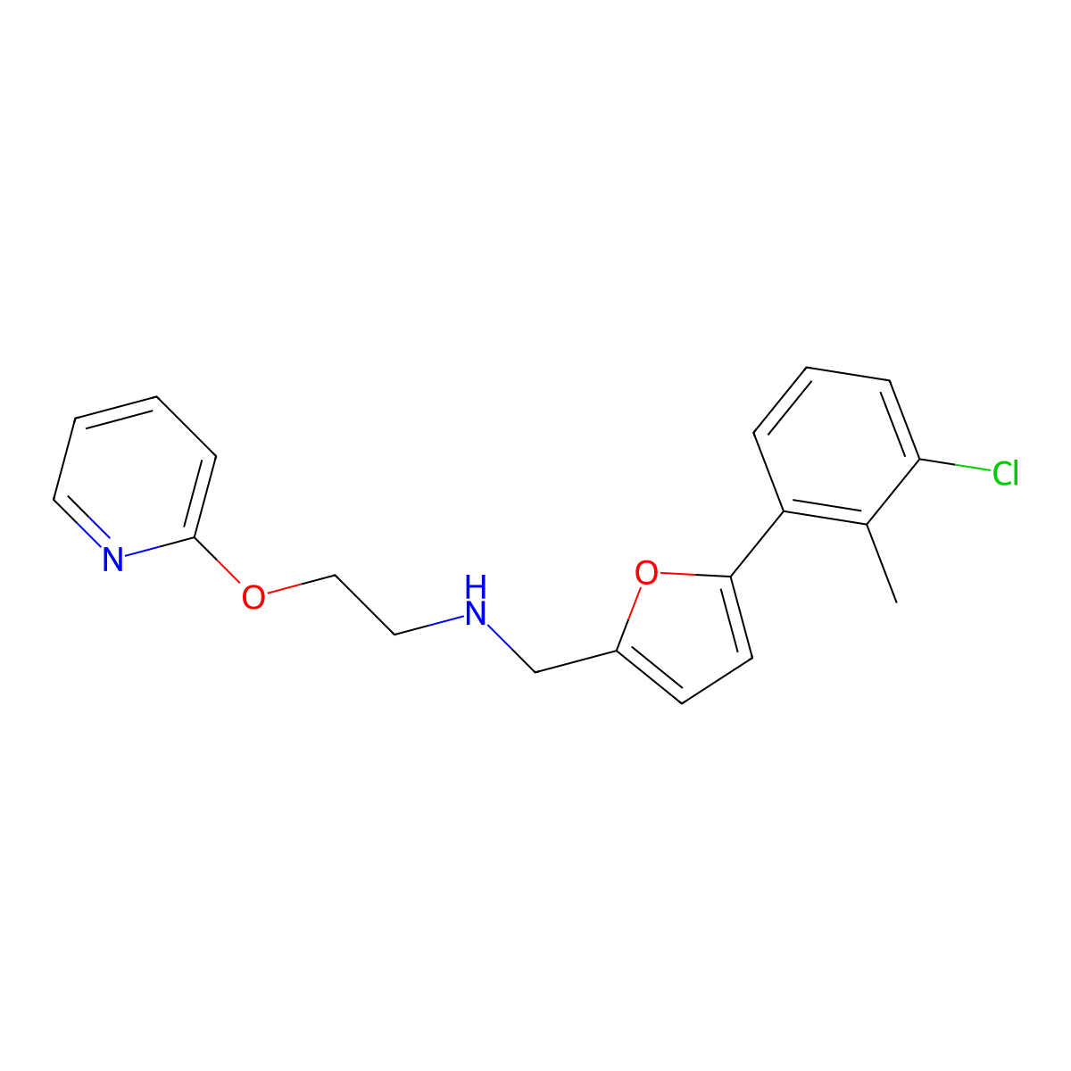 N-{[5-(3-chloro-2-methylphenyl)furan-2-yl]methyl}-2-(pyridin-2-yloxy)ethanamine molecular structure, CAS 1260733-97-8