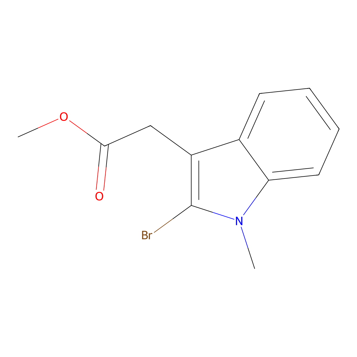 Methyl 2-(2-bromo-1-methyl-1H-indol-3-yl)acetate molecular structure, CAS 1260740-14-4