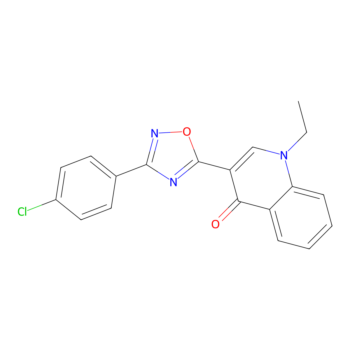 3-(3-(4-chlorophenyl)-1,2,4-oxadiazol-5-yl)-1-ethylquinolin-4(1H)-one molecular structure, CAS 1260743-88-1