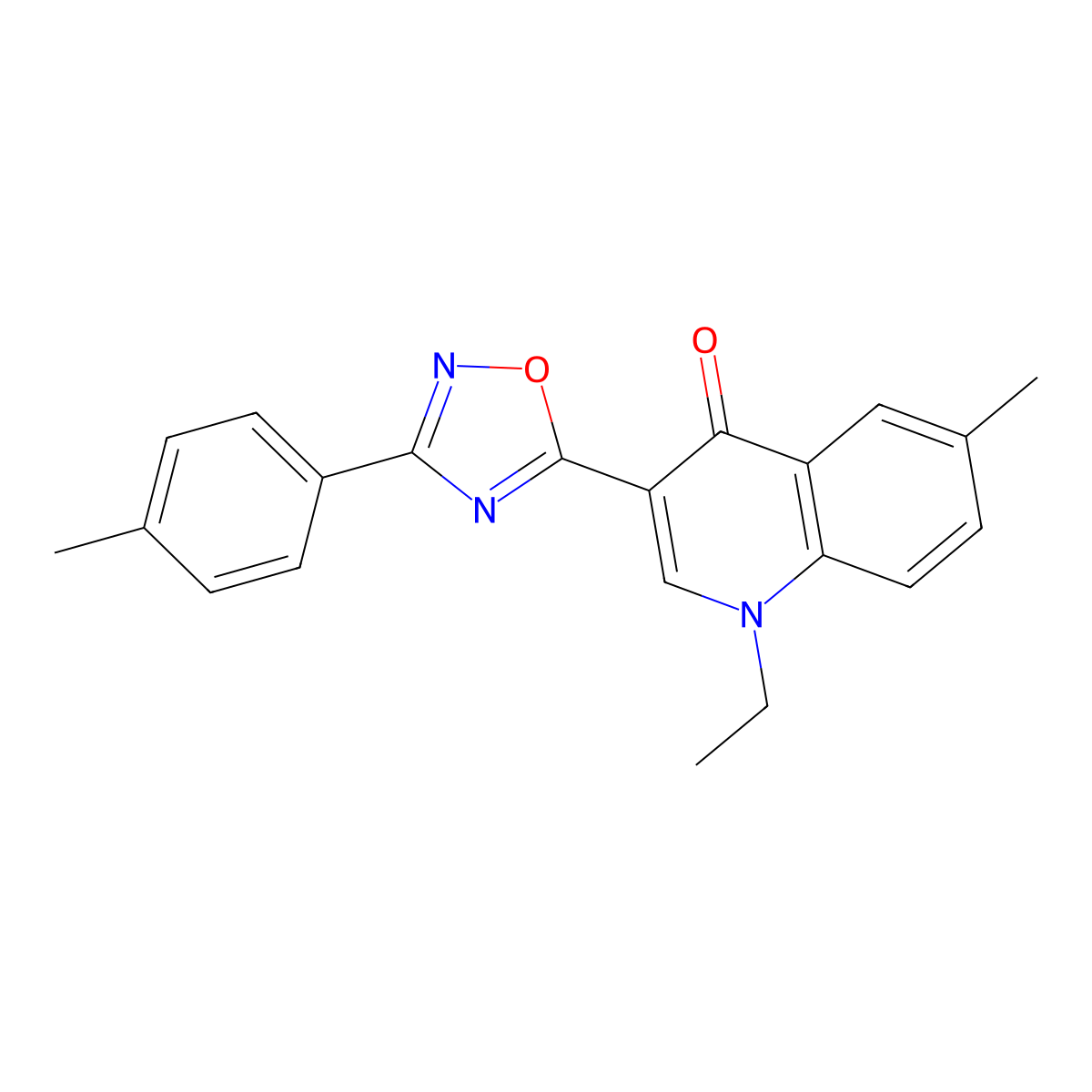 1-ethyl-6-methyl-3-[3-(4-methylphenyl)-1,2,4-oxadiazol-5-yl]quinolin-4(1H)-one molecular structure, CAS 1260744-00-0