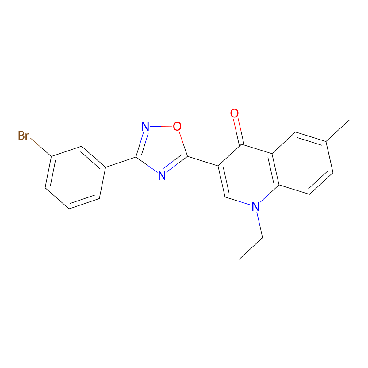 3-[3-(3-bromophenyl)-1,2,4-oxadiazol-5-yl]-1-ethyl-6-methylquinolin-4(1H)-one molecular structure, CAS 1260744-03-3