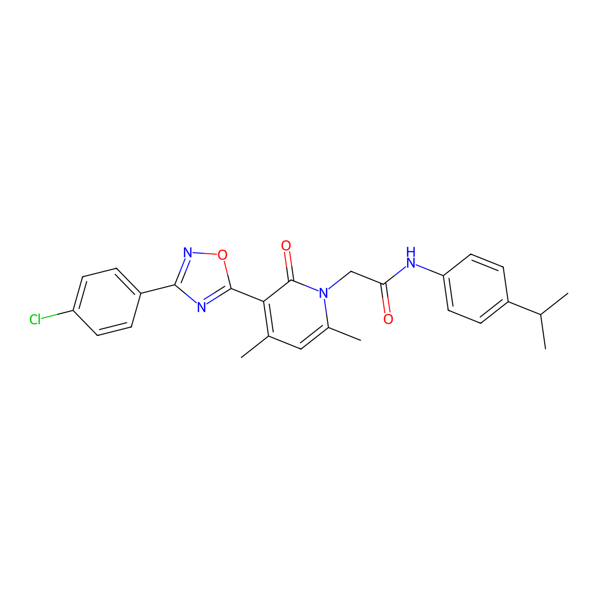 2-(3-(3-(4-chlorophenyl)-1,2,4-oxadiazol-5-yl)-4,6-dimethyl-2-oxopyridin-1(2H)-yl)-N-(4-isopropylphenyl)acetamide molecular structure, CAS 1260744-08-8