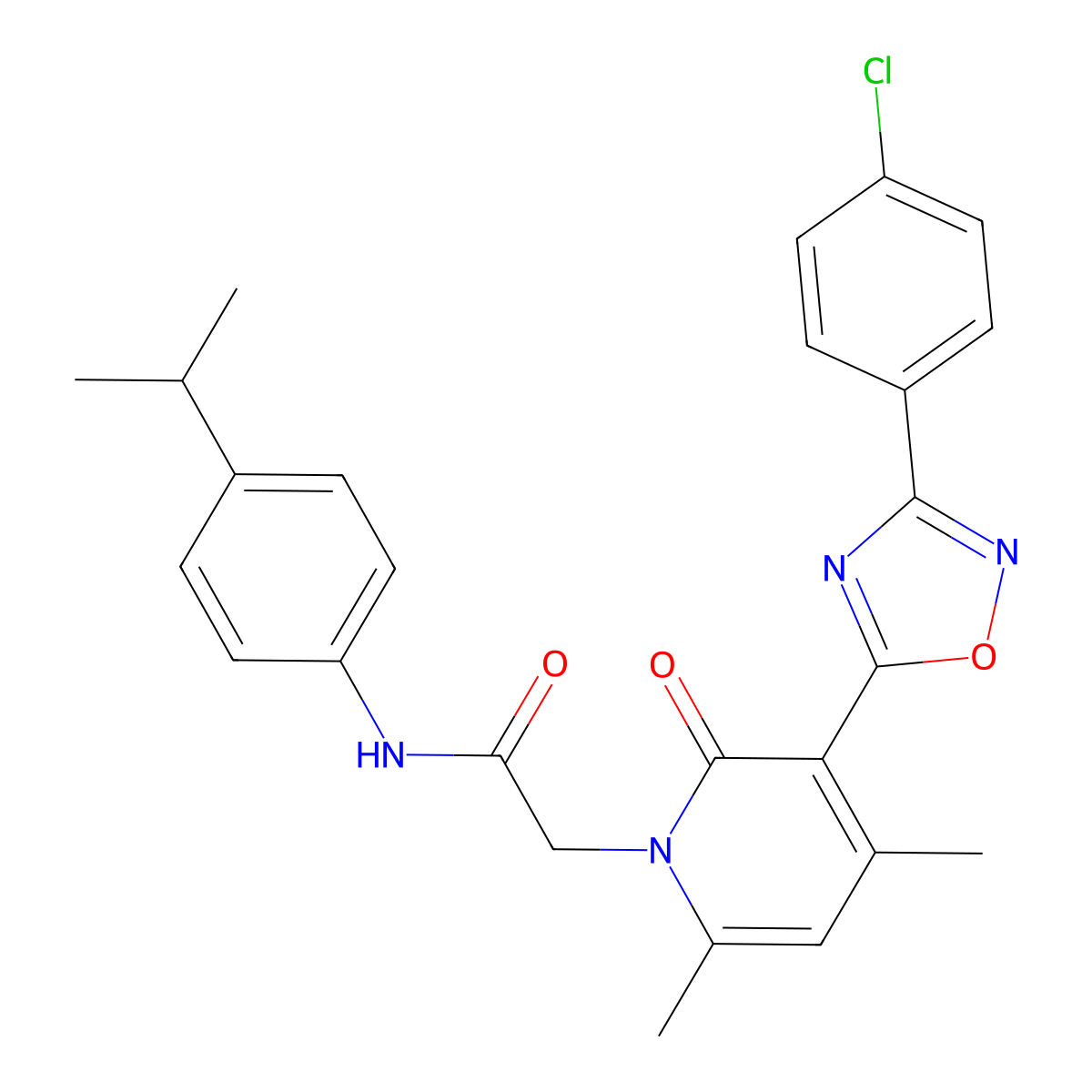 2-(3-(3-(4-chlorophenyl)-1,2,4-oxadiazol-5-yl)-4,6-dimethyl-2-oxopyridin-1(2H)-yl)-N-(4-isopropylphenyl)acetamide molecular structure, CAS 1260744-08-8