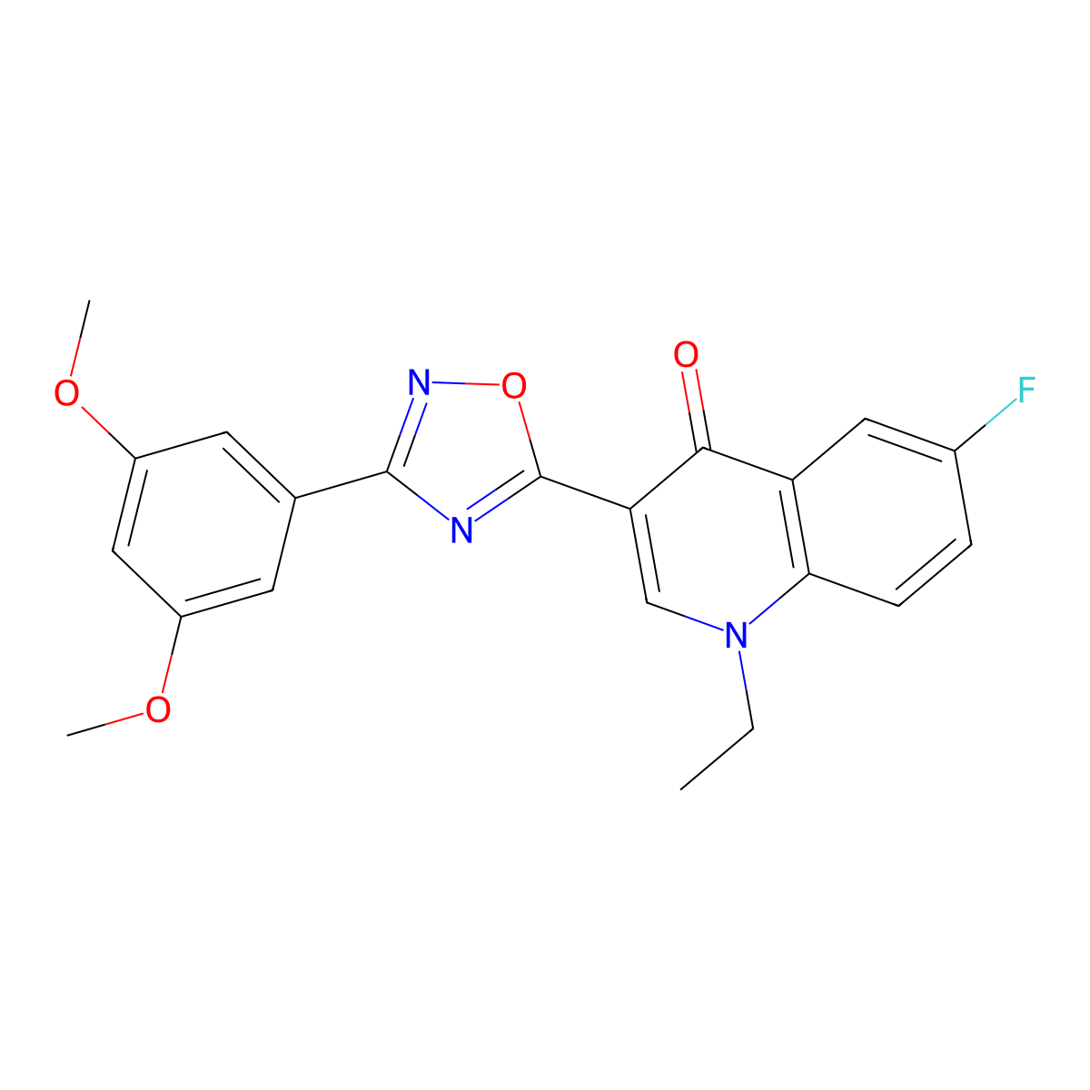 3-(3-(3,5-dimethoxyphenyl)-1,2,4-oxadiazol-5-yl)-1-ethyl-6-fluoroquinolin-4(1H)-one molecular structure, CAS 1260748-56-8